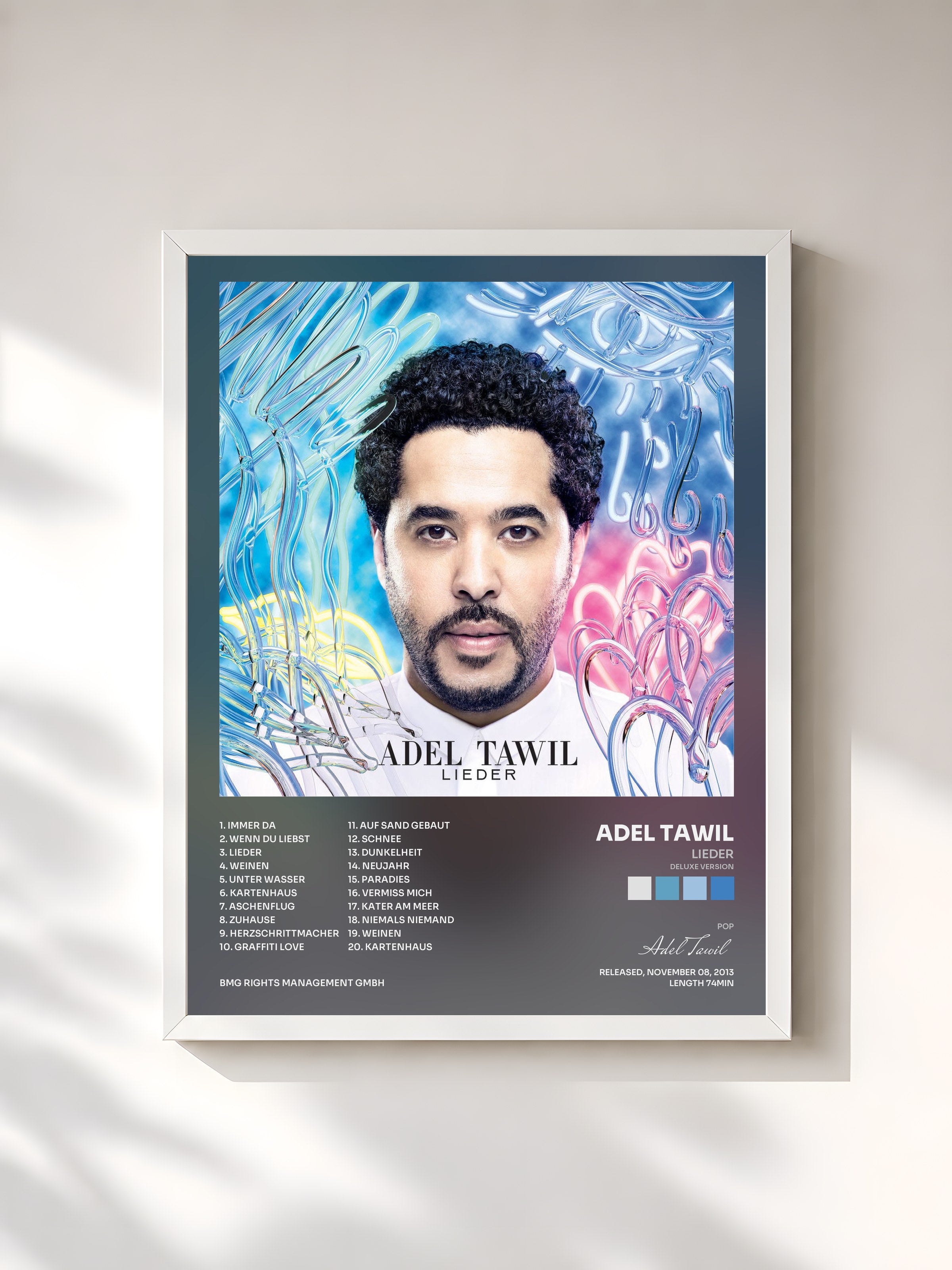 #blanc Tableau de l'album Lieder (Deluxe Version) de Adel Tawil, cadre blanc, imprimé et encadré en France