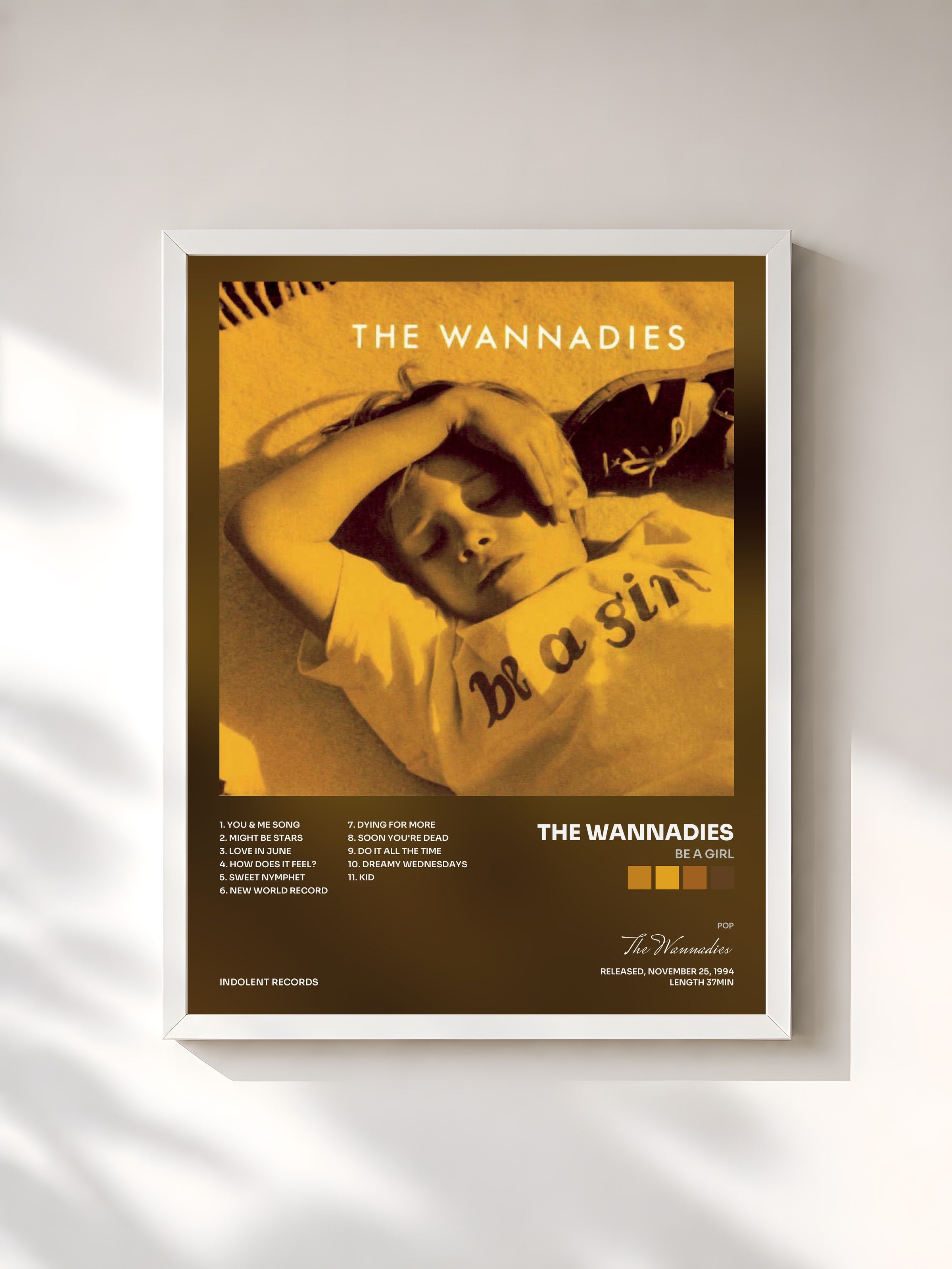 #blanc Tableau de l'album Be A Girl de The Wannadies, cadre blanc, imprimé et encadré en France