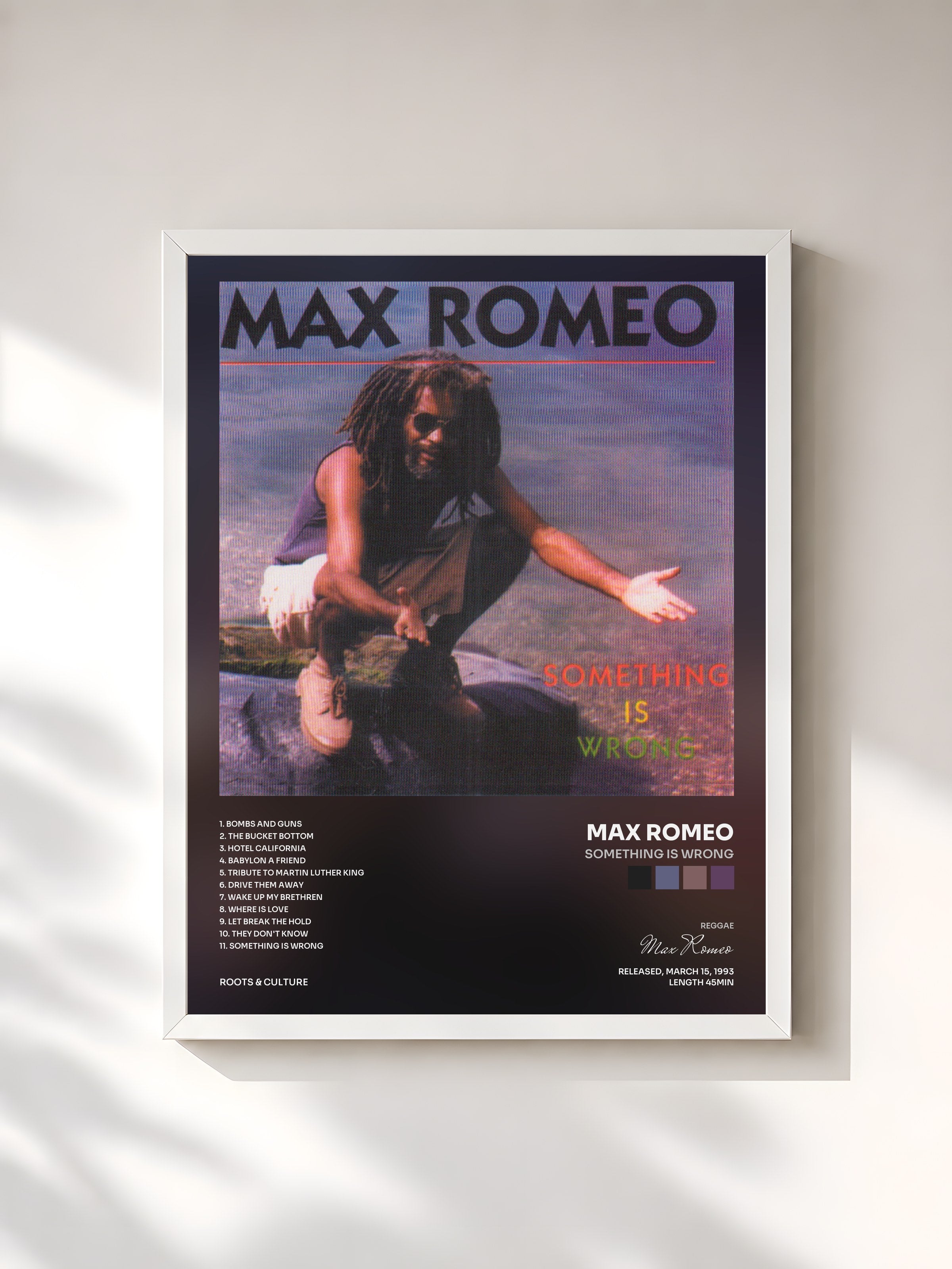 #blanc Tableau de l'album Something Is Wrong de Max Romeo, cadre blanc, imprimé et encadré en France