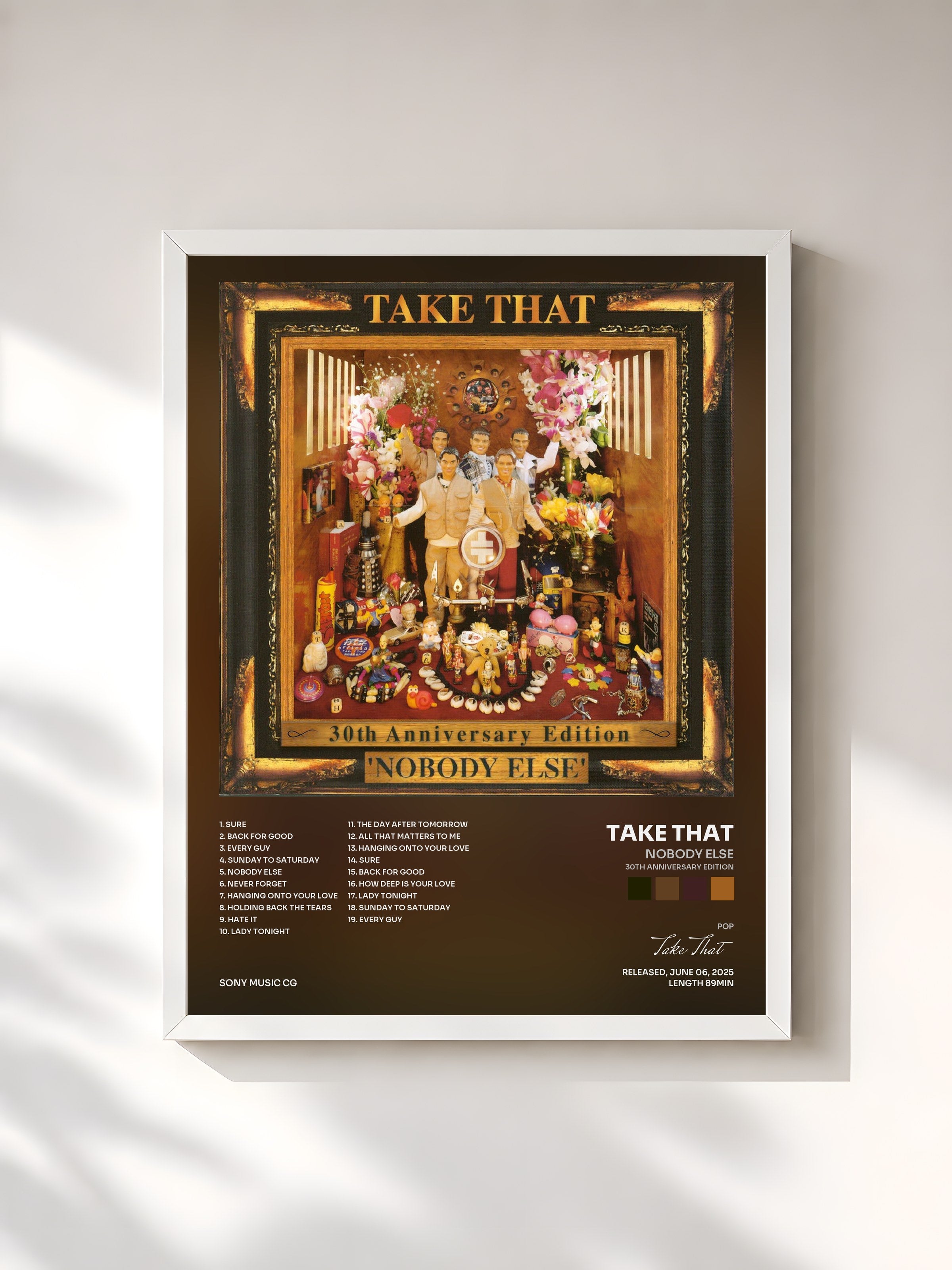 #blanc Tableau de l'album Nobody Else (30th Anniversary Edition) de Take That, cadre blanc, imprimé et encadré en France