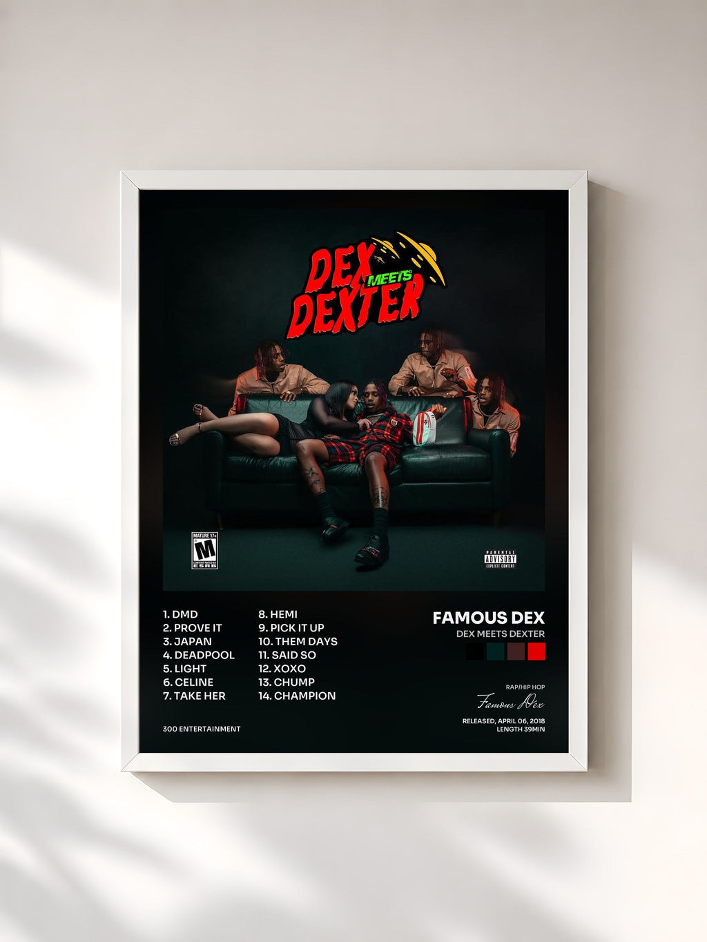 #blanc Tableau de l'album Dex Meets Dexter de Famous Dex, cadre blanc, imprimé et encadré en France