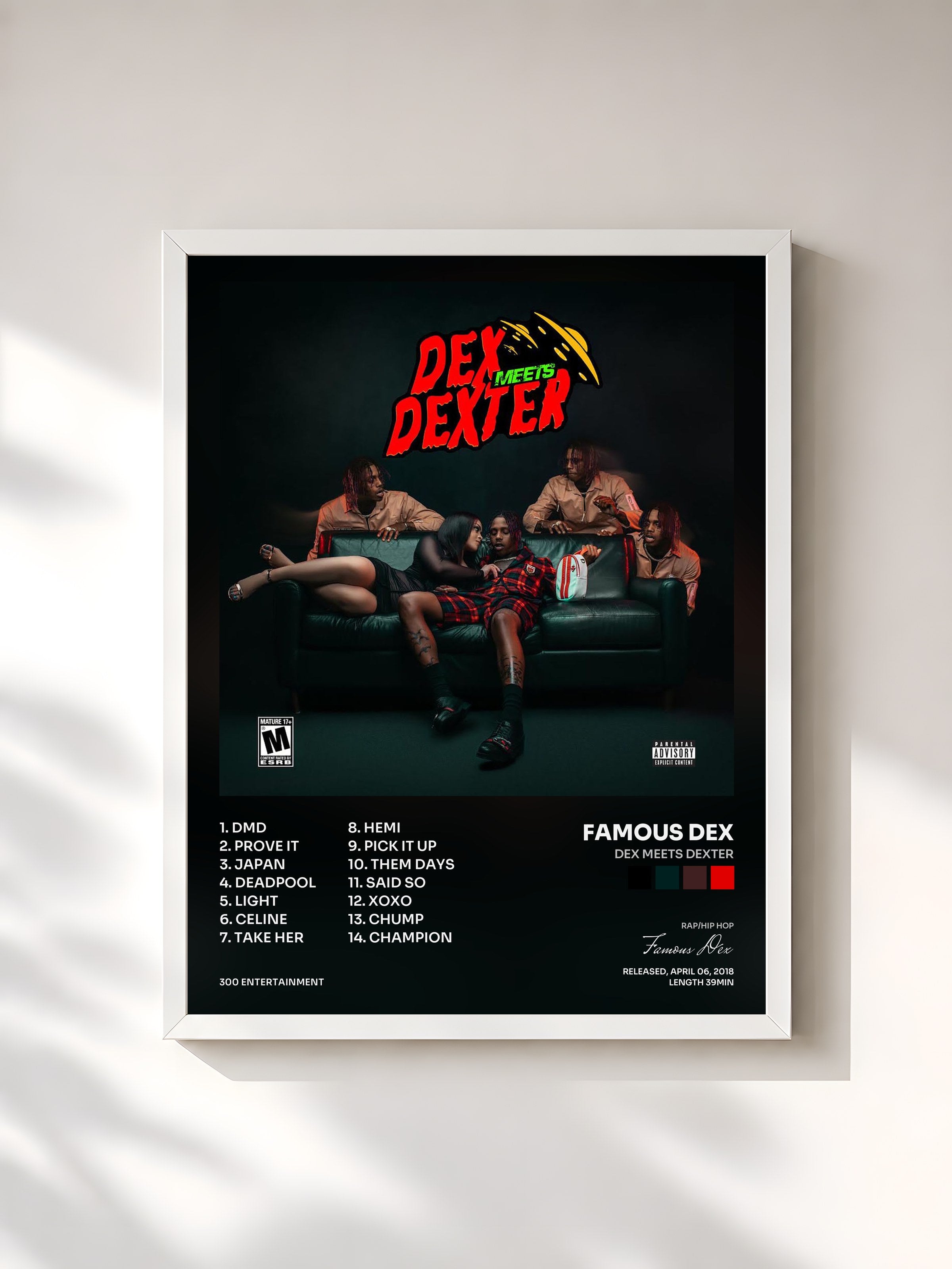 #blanc Tableau de l'album Dex Meets Dexter de Famous Dex, cadre blanc, imprimé et encadré en France