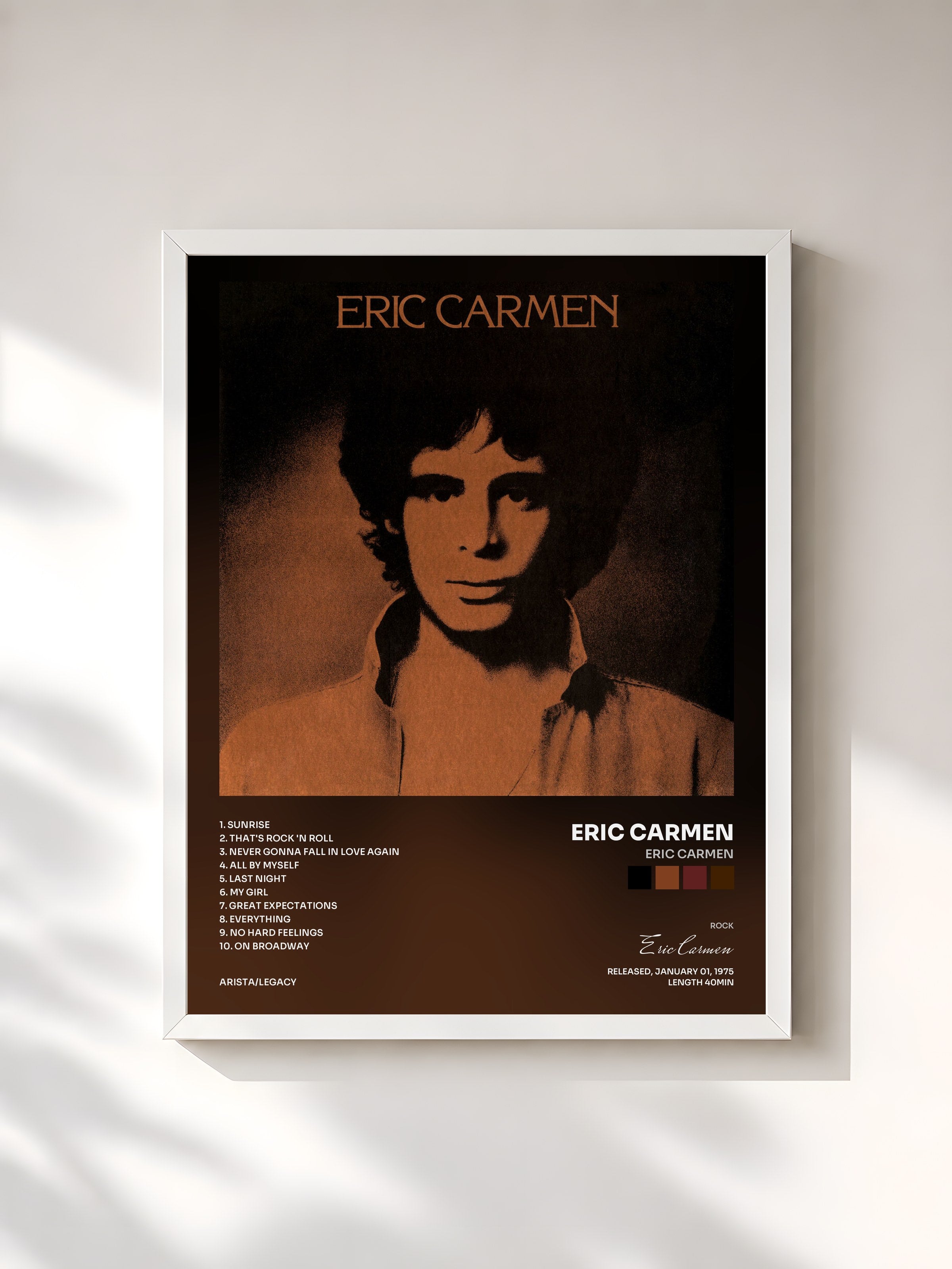 #blanc Tableau de l'album Eric Carmen de Eric Carmen, cadre blanc, imprimé et encadré en France