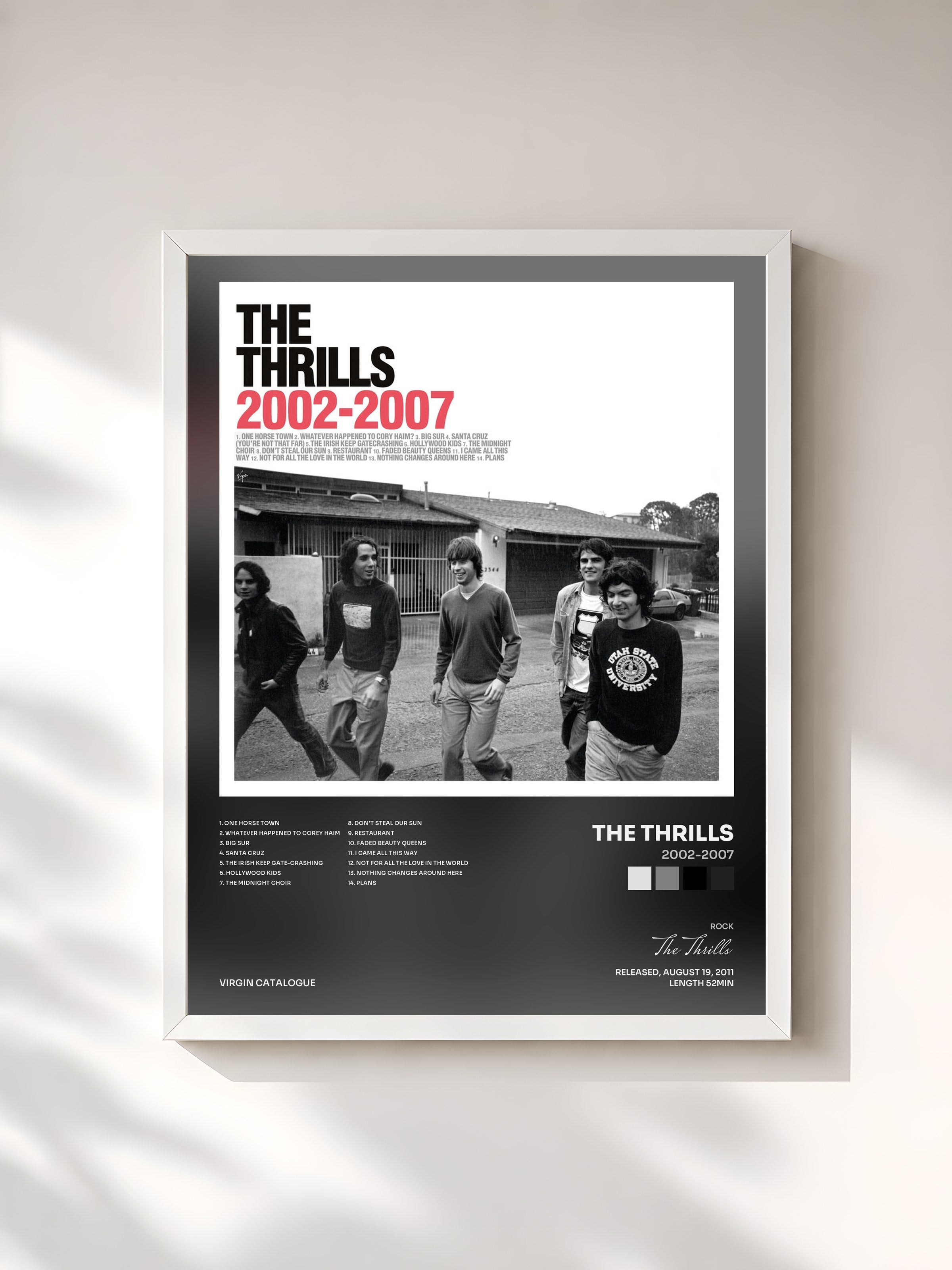 #blanc Tableau de l'album 2002-2007 de The Thrills, cadre blanc, imprimé et encadré en France