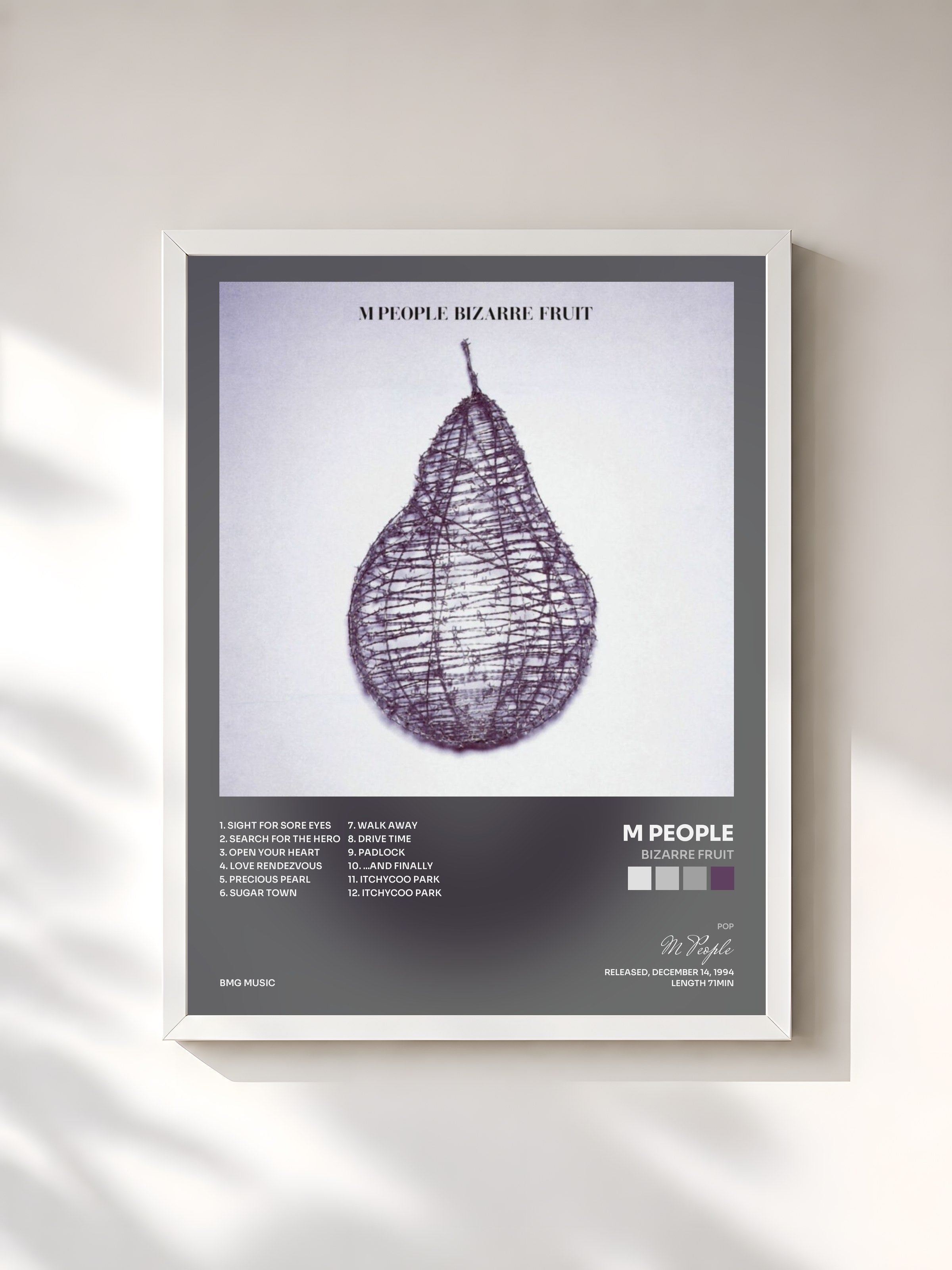#blanc Tableau de l'album Bizarre Fruit de M People, cadre blanc, imprimé et encadré en France