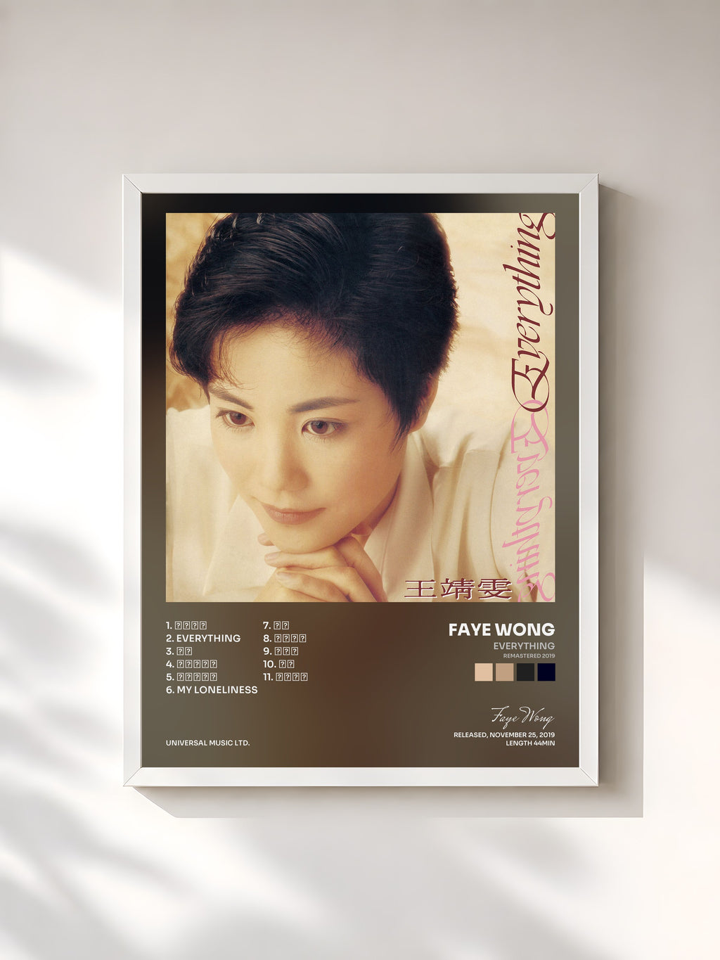 #blanc Tableau de l'album Everything (Remastered 2019) de Faye Wong, cadre blanc, imprimé et encadré en France