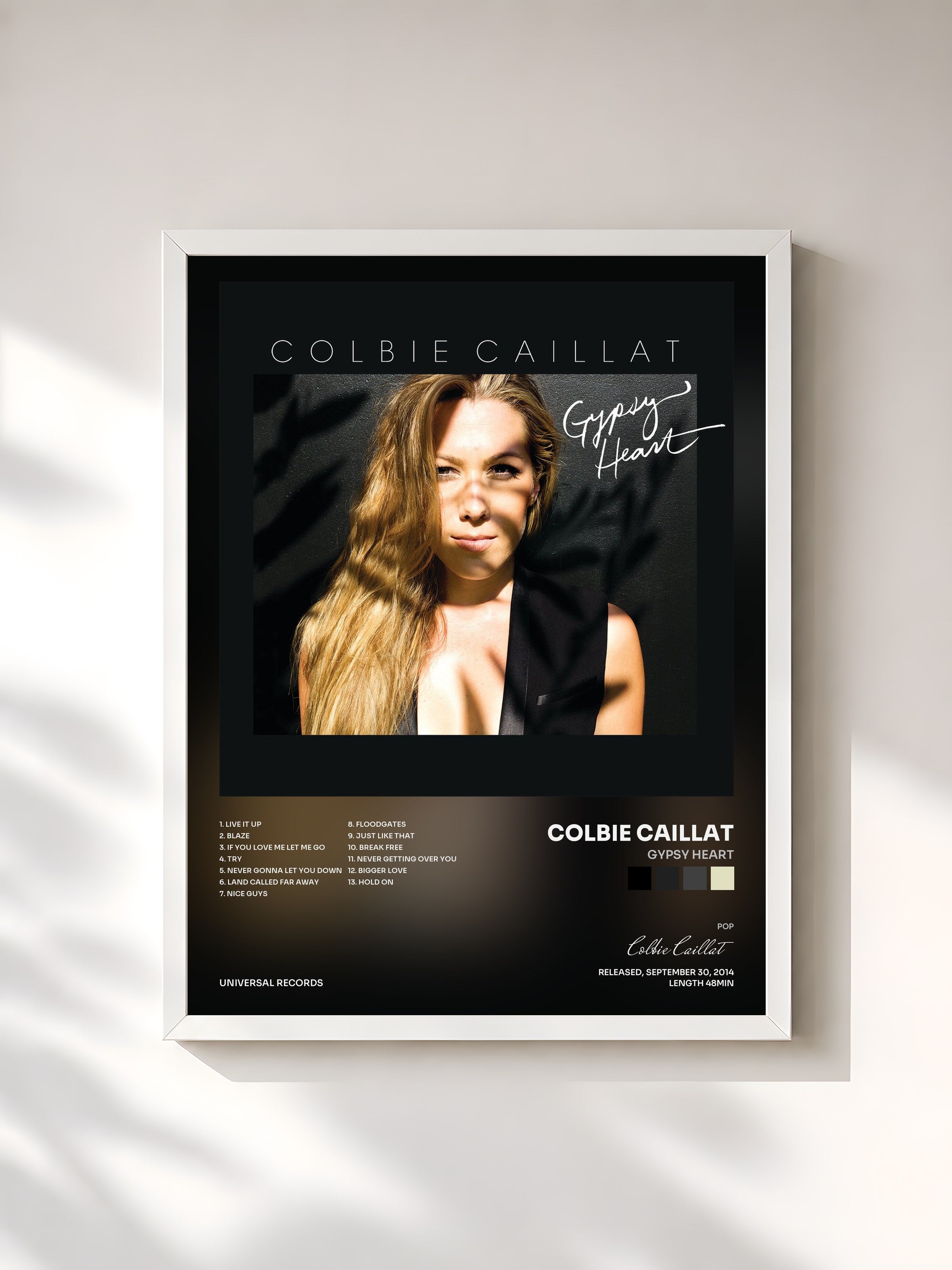 #blanc Tableau de l'album Gypsy Heart de Colbie Caillat, cadre blanc, imprimé et encadré en France