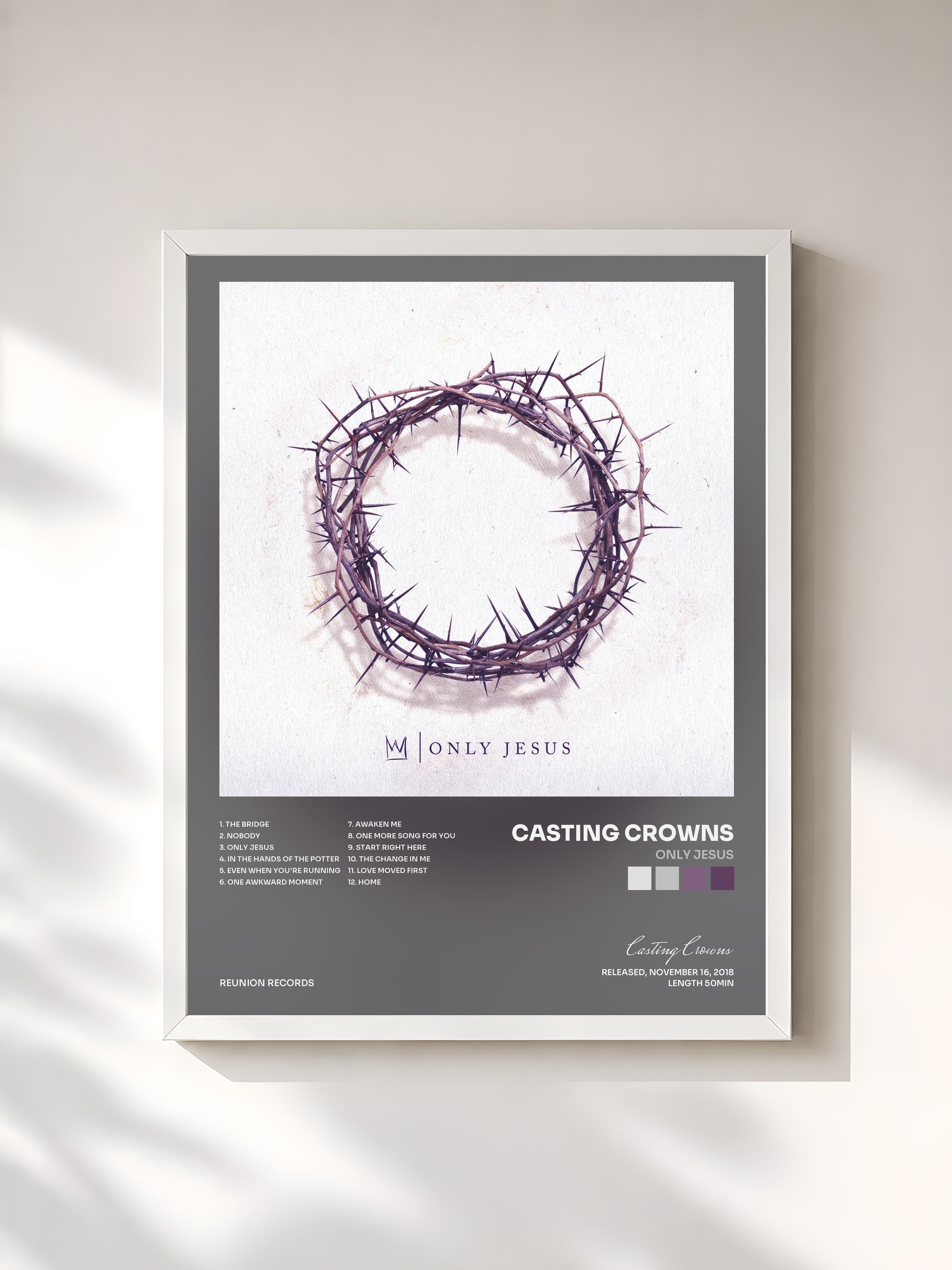 #blanc Tableau de l'album Only Jesus de Casting Crowns, cadre blanc, imprimé et encadré en France