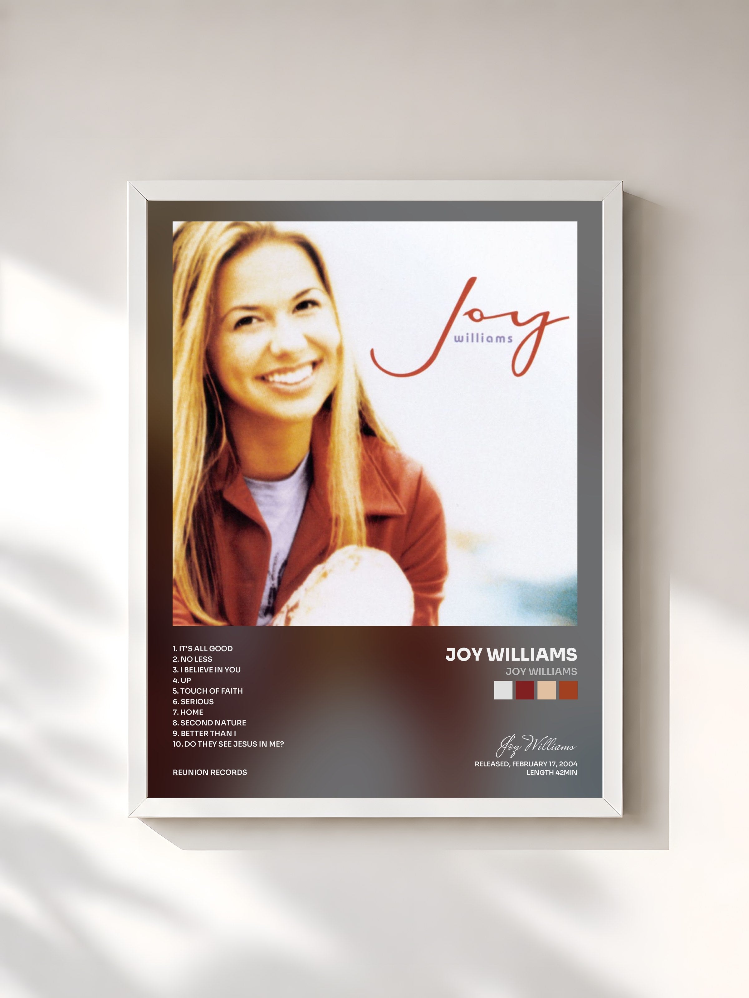 #blanc Tableau de l'album Joy Williams de Joy Williams, cadre blanc, imprimé et encadré en France