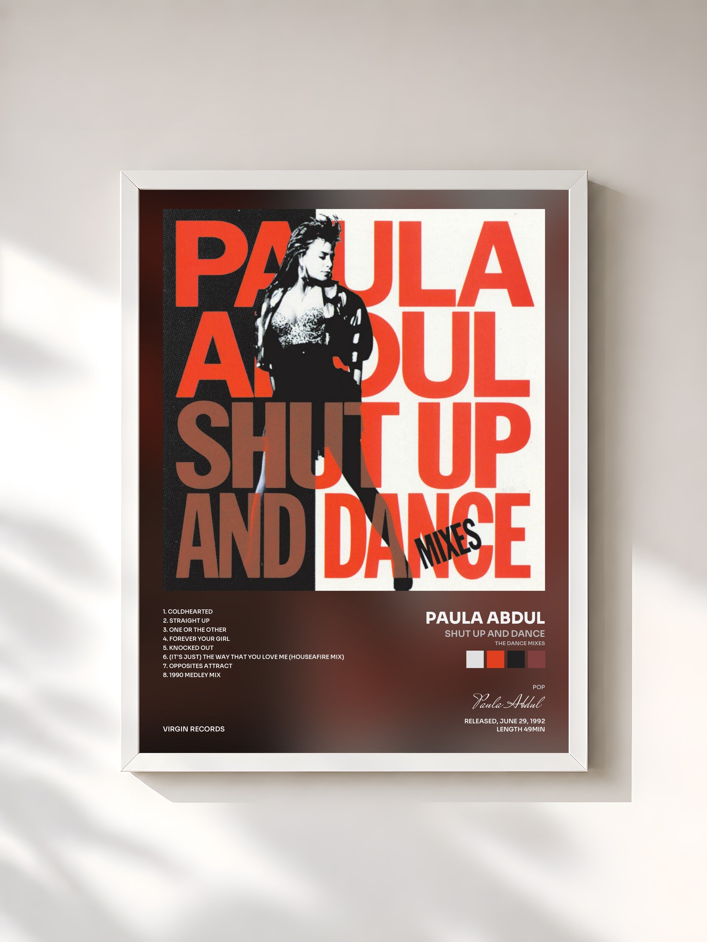#blanc Tableau de l'album Shut Up And Dance (The Dance Mixes) de Paula Abdul, cadre blanc, imprimé et encadré en France