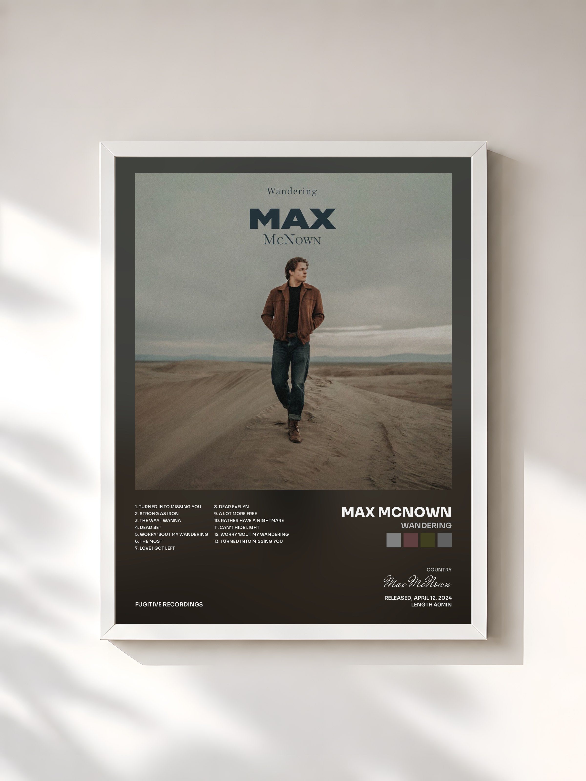 #blanc Tableau de l'album Wandering de Max McNown, cadre blanc, imprimé et encadré en France