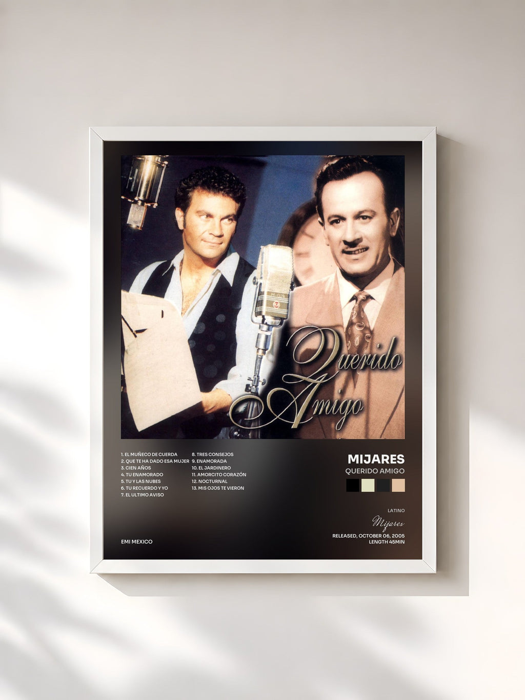#blanc Tableau de l'album Querido Amigo de Mijares, cadre blanc, imprimé et encadré en France