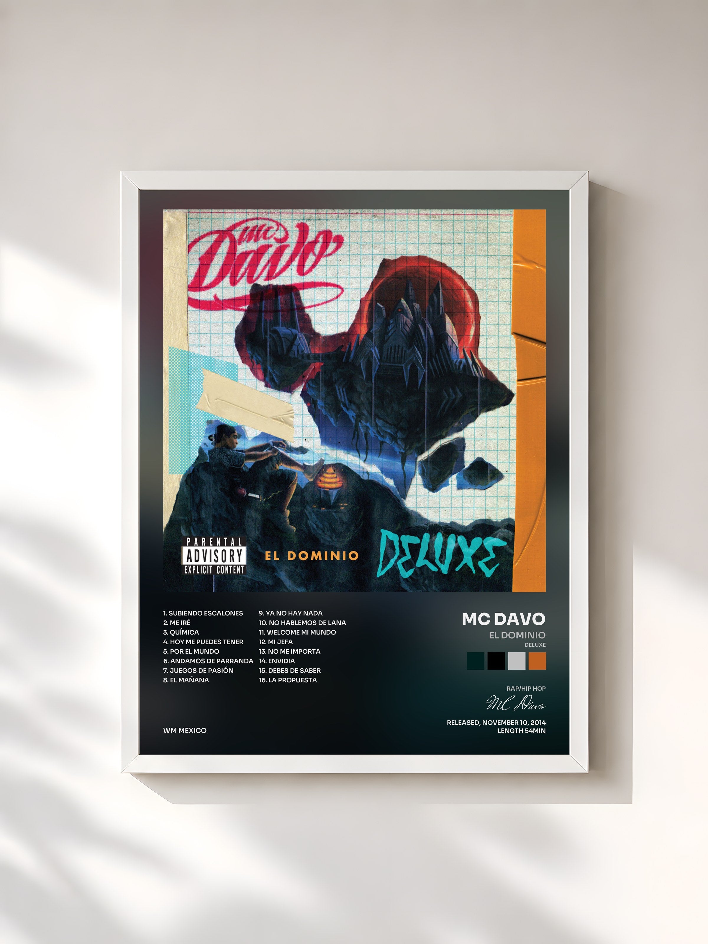 #blanc Tableau de l'album El Dominio (Deluxe) de MC Davo, cadre blanc, imprimé et encadré en France