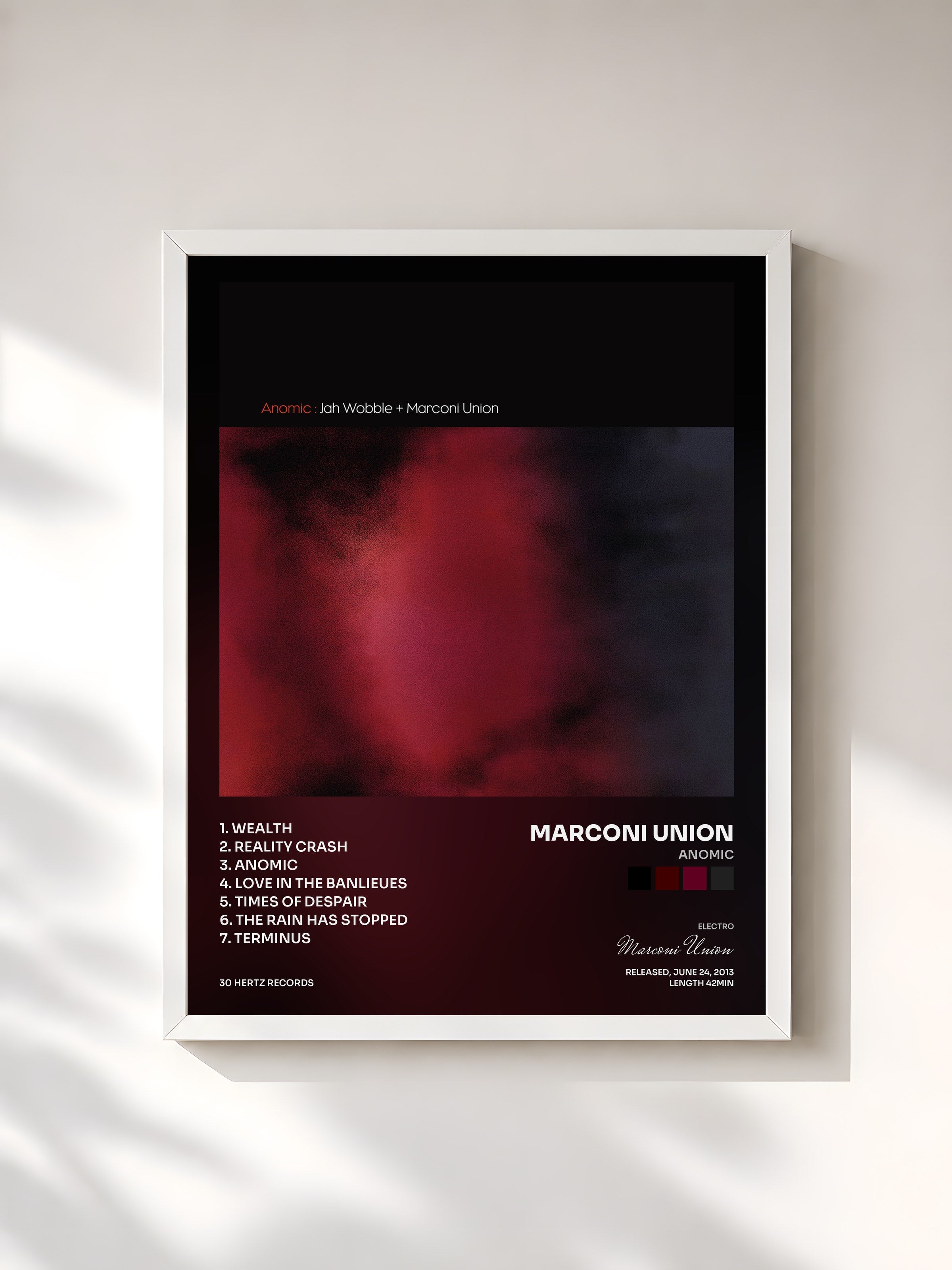 #blanc Tableau de l'album Anomic de Marconi Union, cadre blanc, imprimé et encadré en France