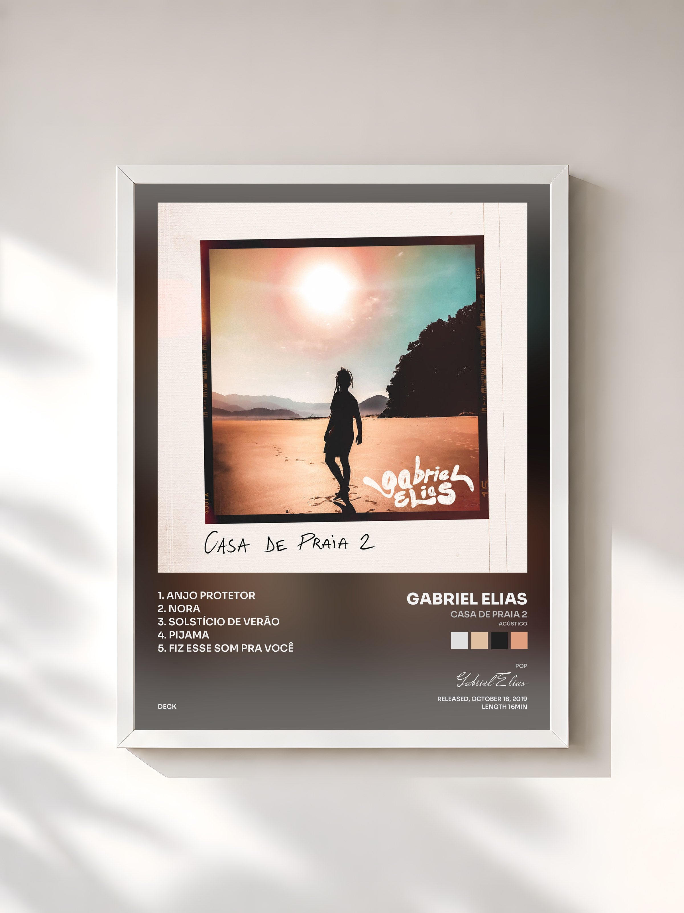 #blanc Tableau de l'album Casa de Praia 2 (acústico) de Gabriel Elias, cadre blanc, imprimé et encadré en France
