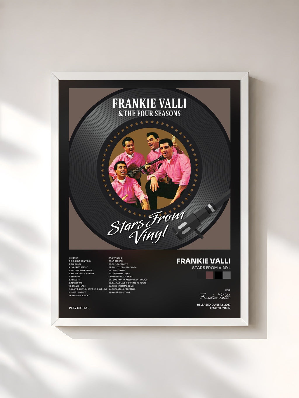 #blanc Tableau de l'album Stars from Vinyl de Frankie Valli, cadre blanc, imprimé et encadré en France