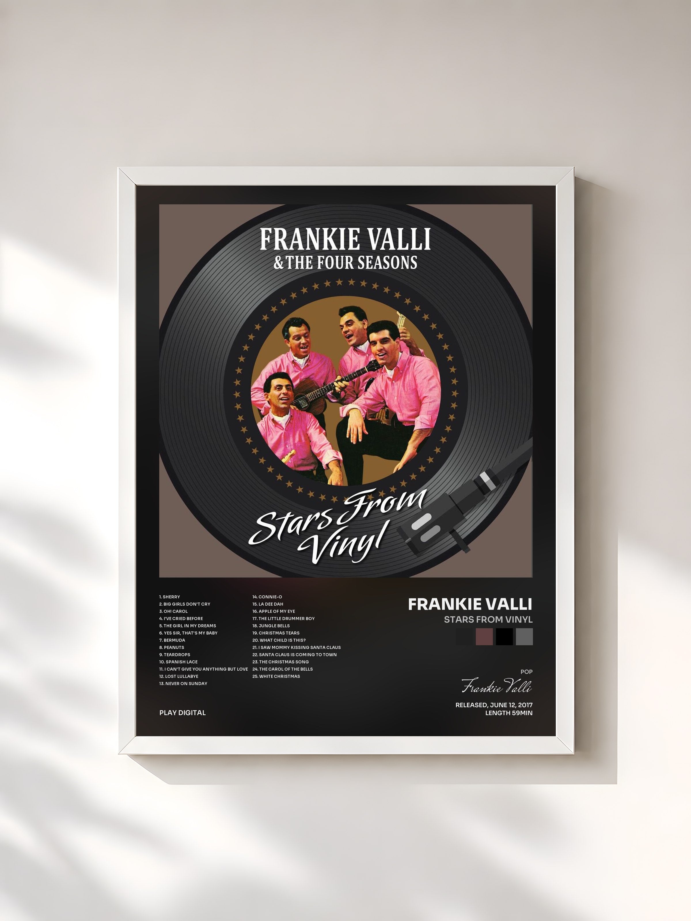 #blanc Tableau de l'album Stars from Vinyl de Frankie Valli, cadre blanc, imprimé et encadré en France