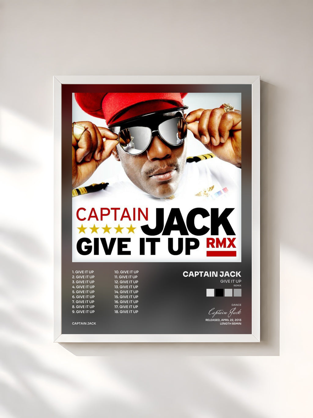 #blanc Tableau de l'album Give It Up (Remix) de Captain Jack, cadre blanc, imprimé et encadré en France