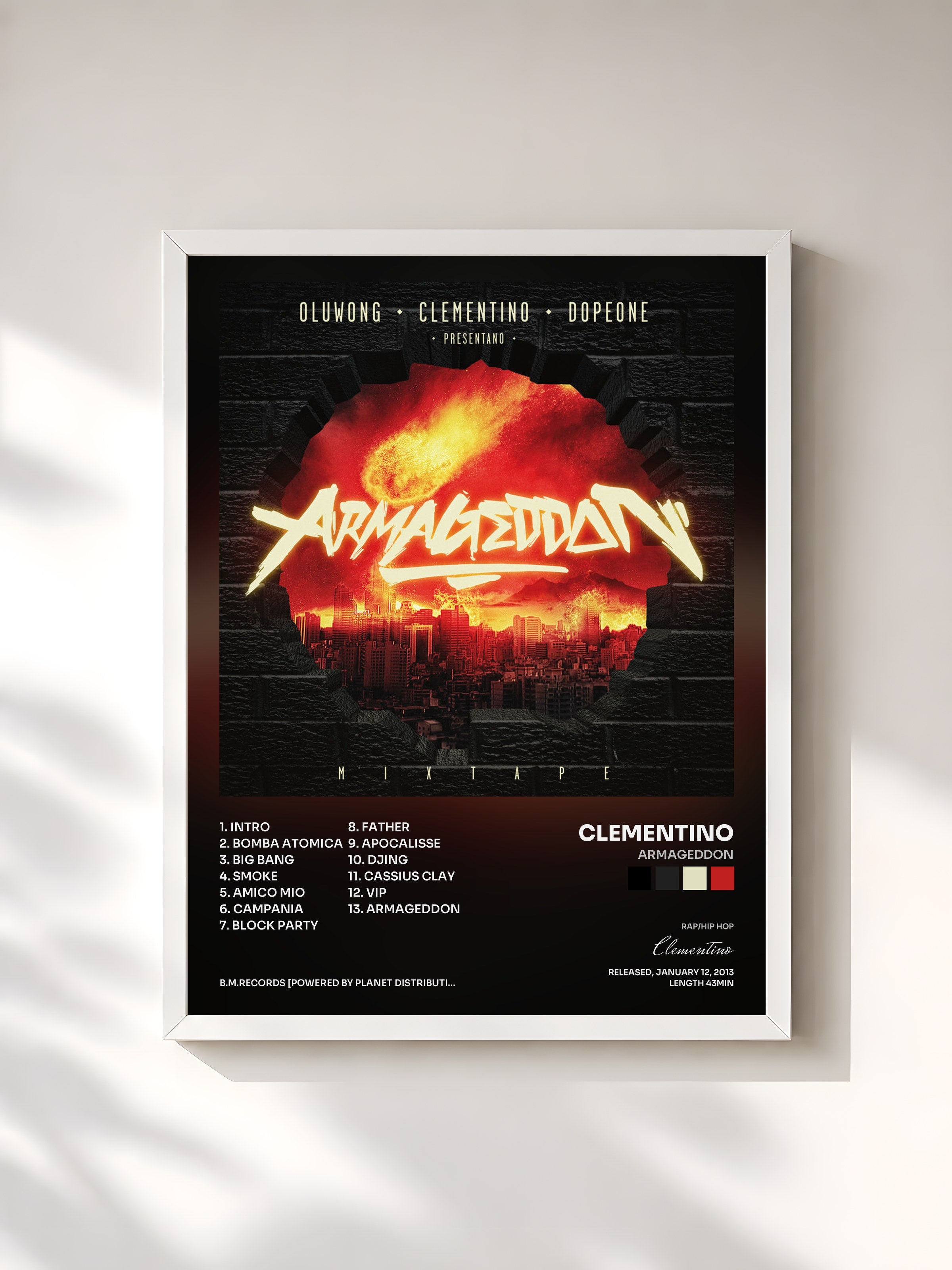 #blanc Tableau de l'album Armageddon de Clementino, cadre blanc, imprimé et encadré en France