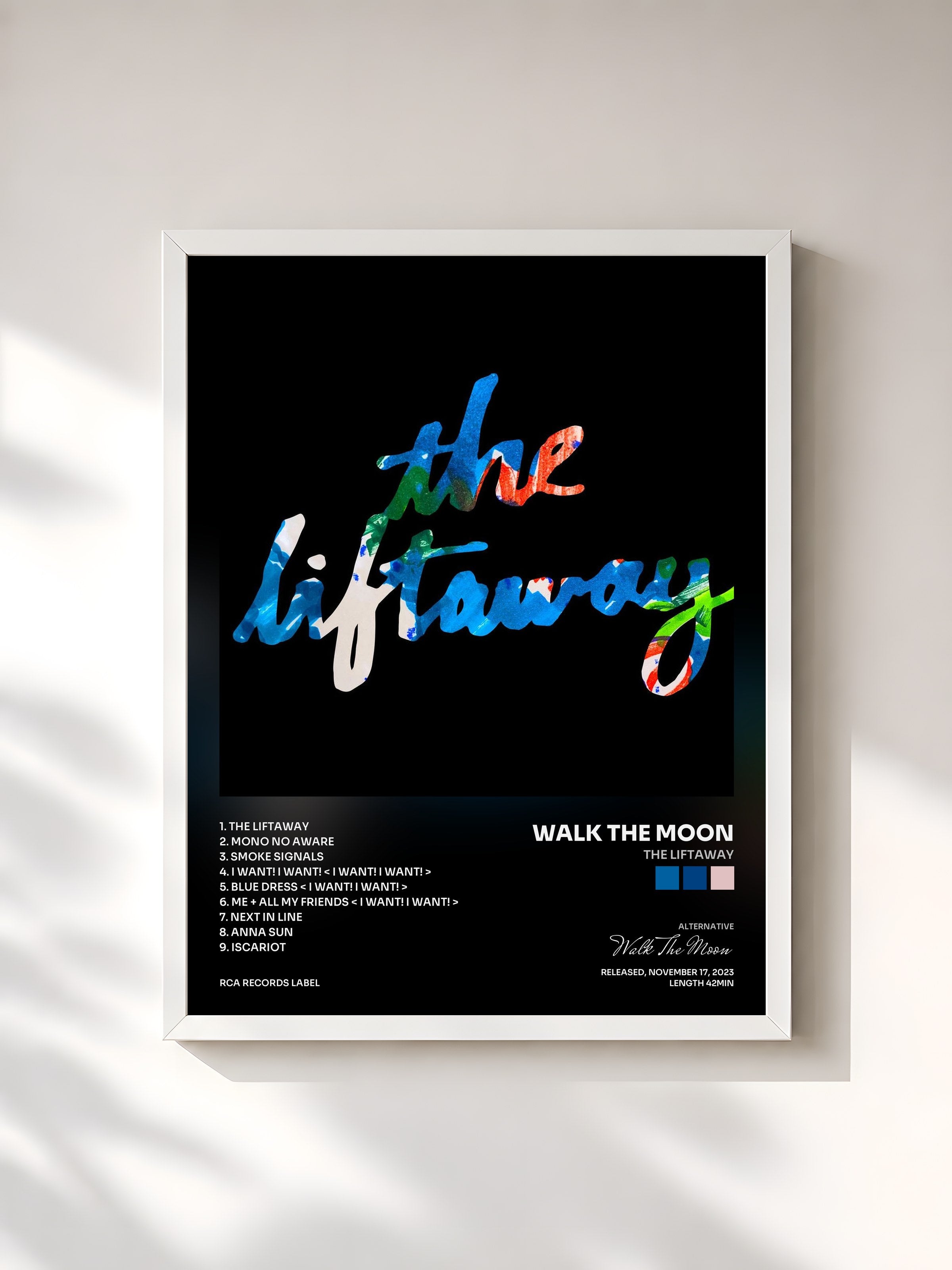 #blanc Tableau de l'album The Liftaway de Walk The Moon, cadre blanc, imprimé et encadré en France