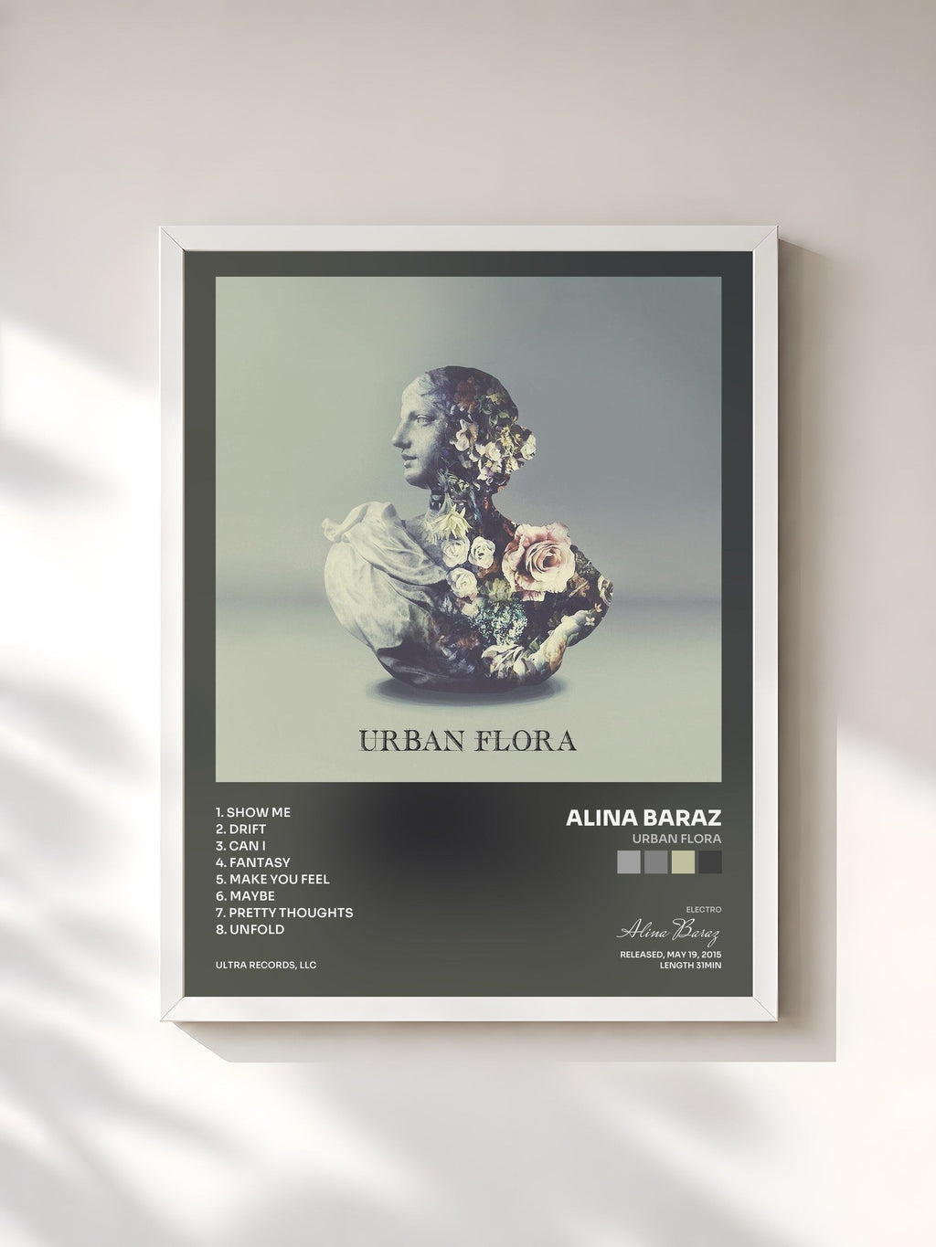 #blanc Urban Flora de Alina Baraz en lámina enmarcada, marco blanco, impresa y enmarcada en Francia