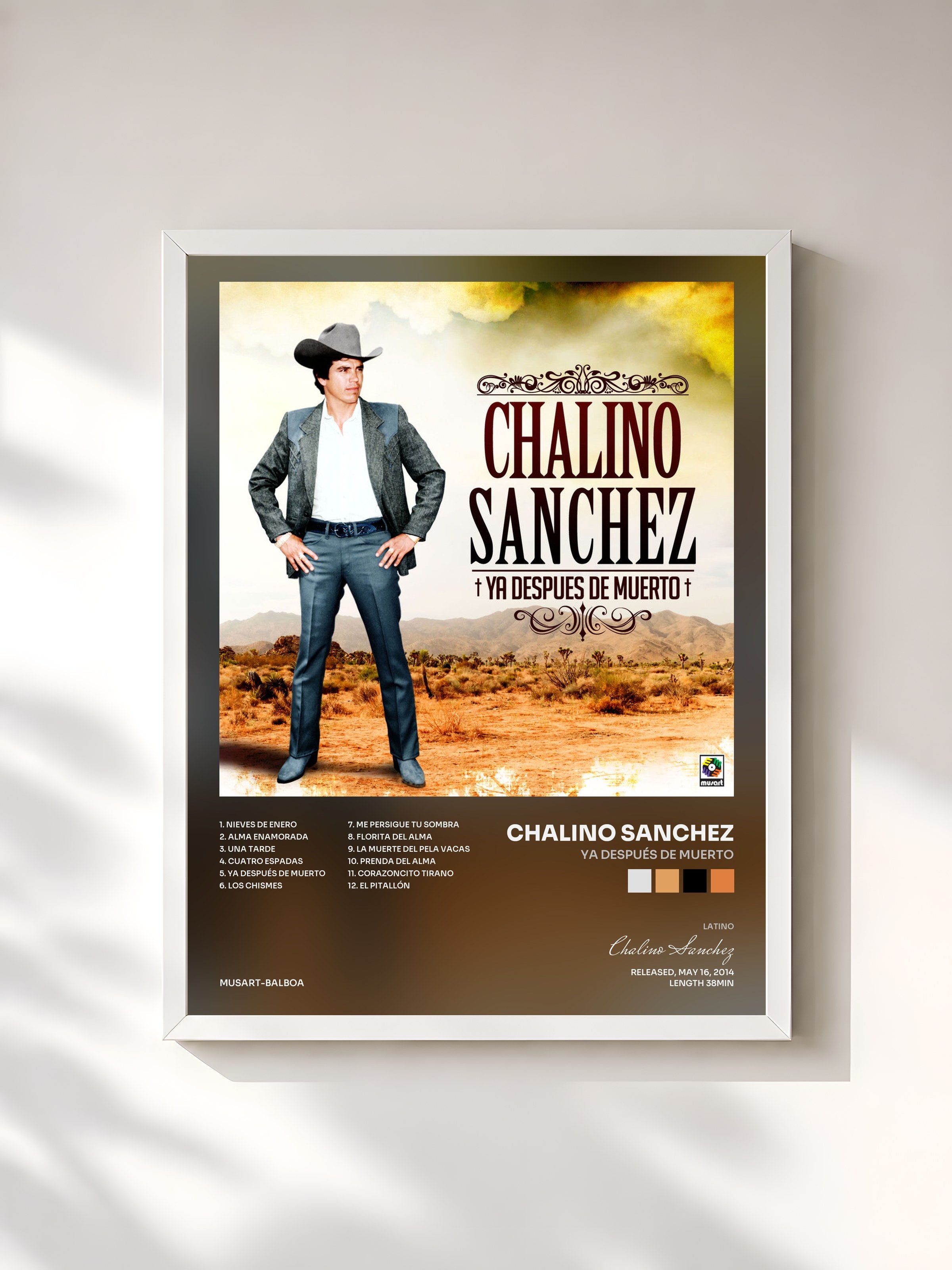 #blanc Tableau de l'album Ya Después De Muerto de Chalino Sanchez, cadre blanc, imprimé et encadré en France