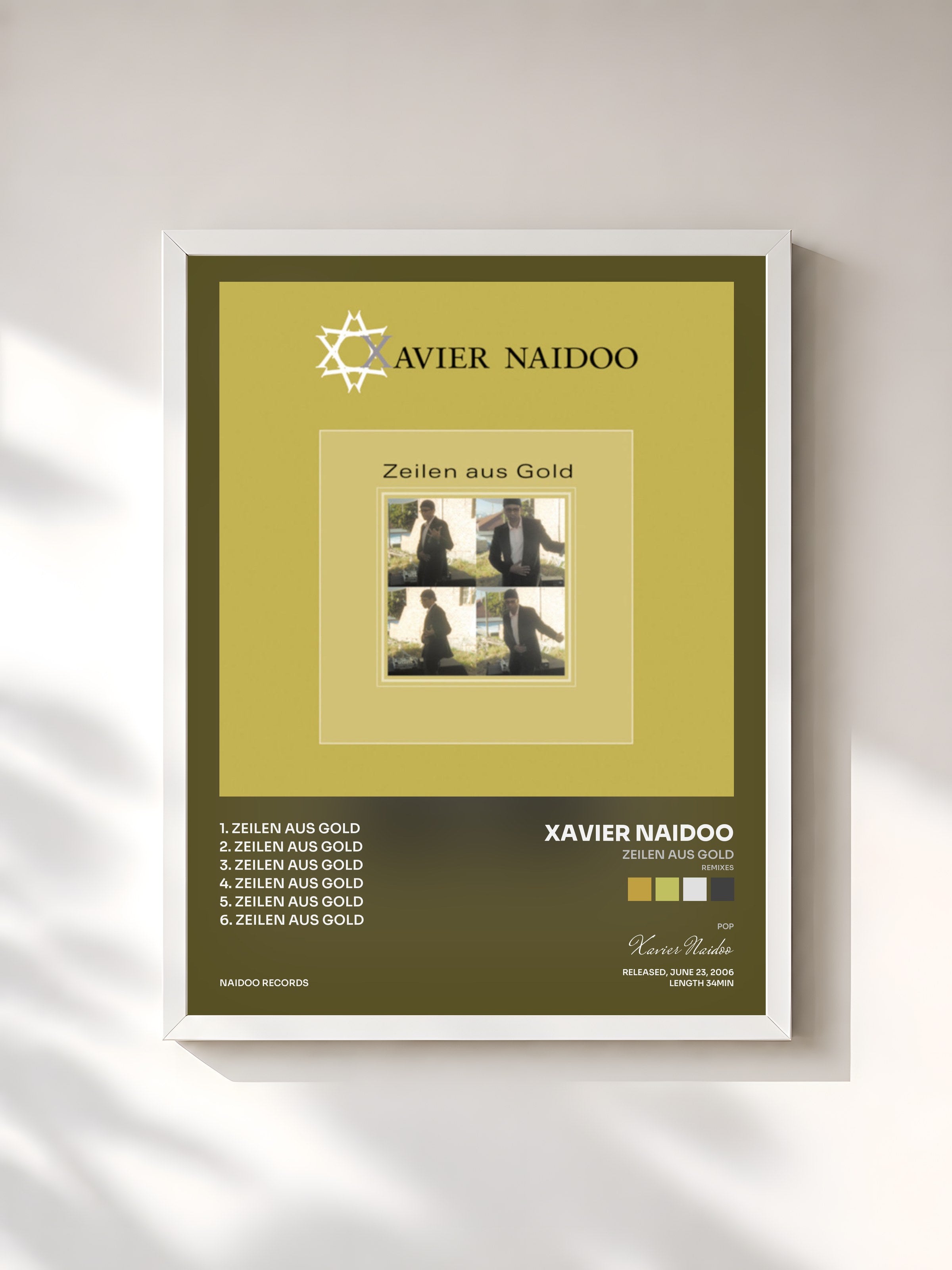 #blanc Tableau de l'album Zeilen aus Gold (Remixes) de Xavier Naidoo, cadre blanc, imprimé et encadré en France