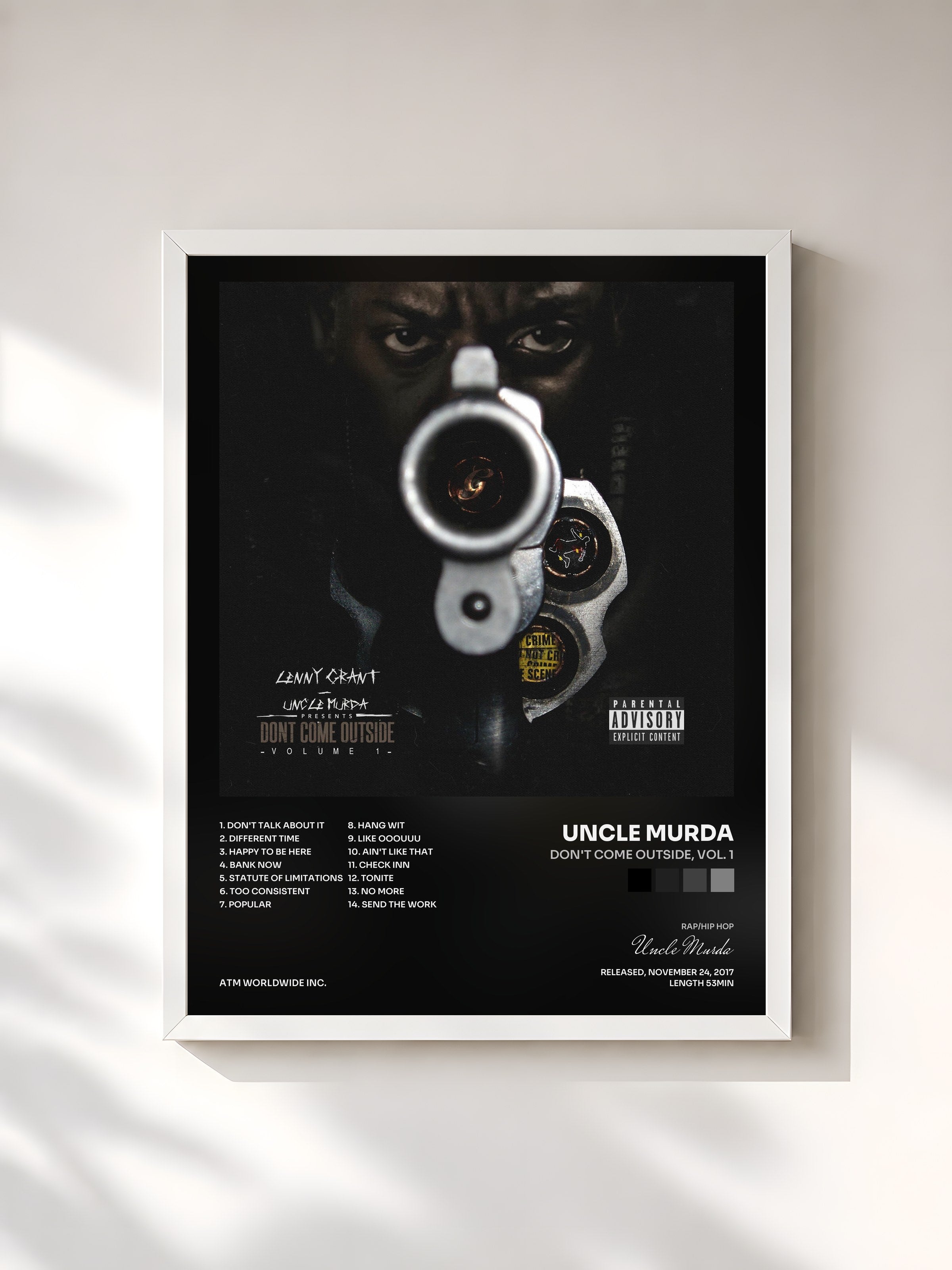 #blanc Tableau de l'album Don't Come Outside, Vol. 1 de Uncle Murda, cadre blanc, imprimé et encadré en France