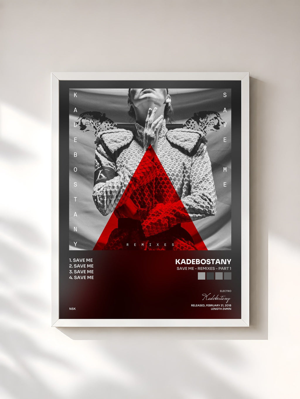 #blanc Tableau de l'album Save Me - Remixes - Part 1 de Kadebostany, cadre blanc, imprimé et encadré en France