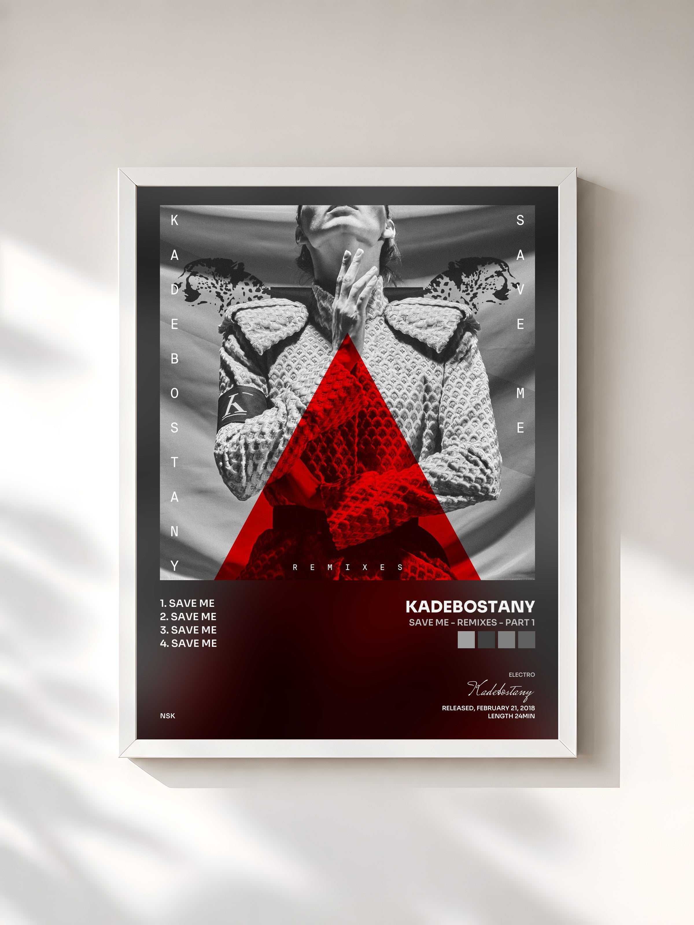 #blanc Tableau de l'album Save Me - Remixes - Part 1 de Kadebostany, cadre blanc, imprimé et encadré en France