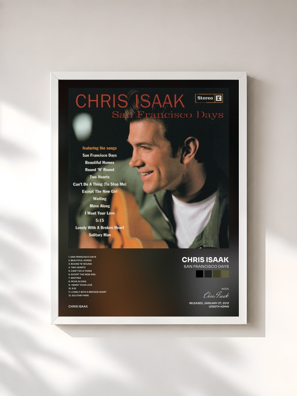 #blanc San Francisco Days de Chris Isaak en lámina enmarcada, marco blanco, impresa y enmarcada en Francia