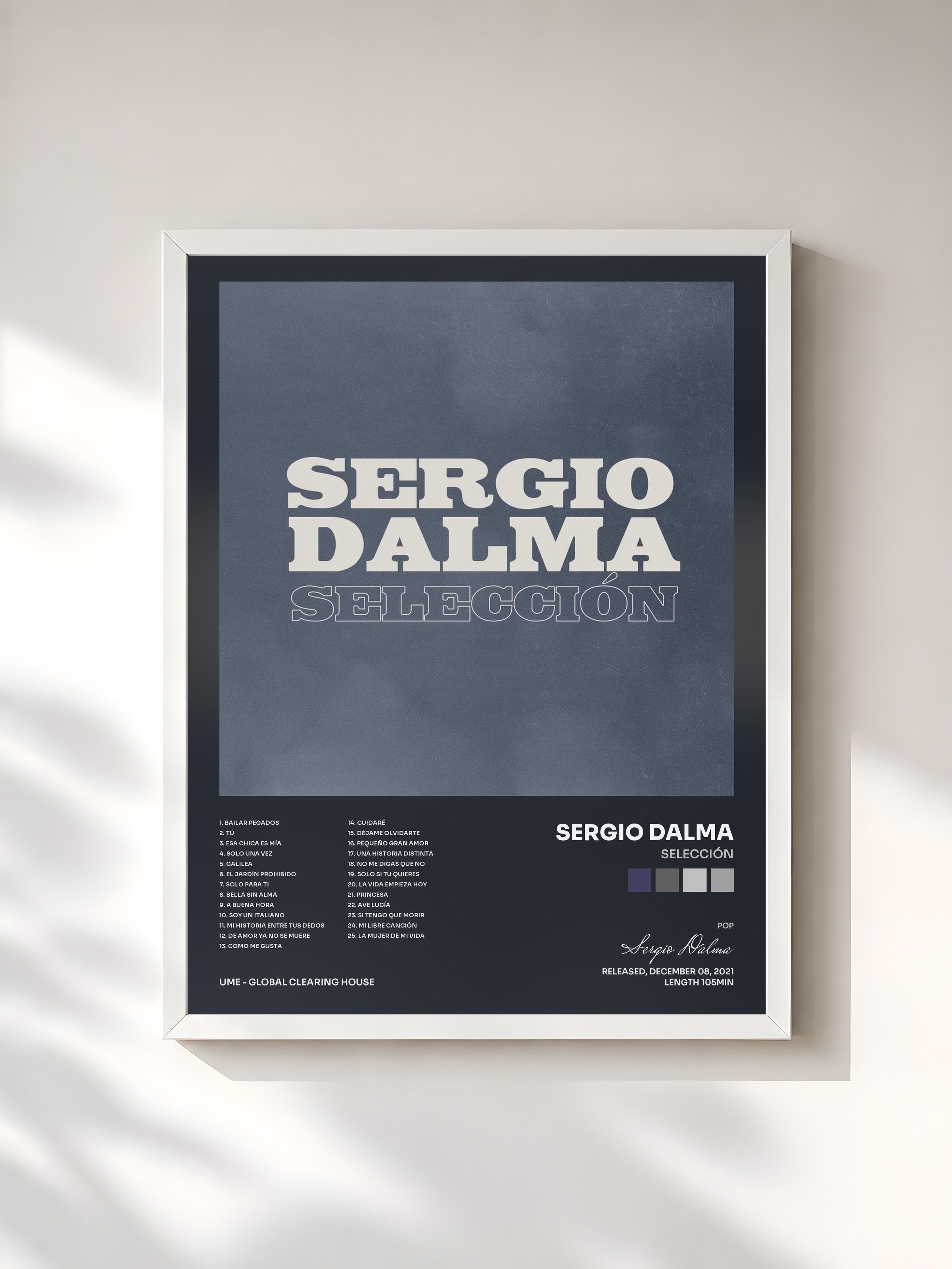 #blanc Tableau de l'album Selección de Sergio Dalma, cadre blanc, imprimé et encadré en France