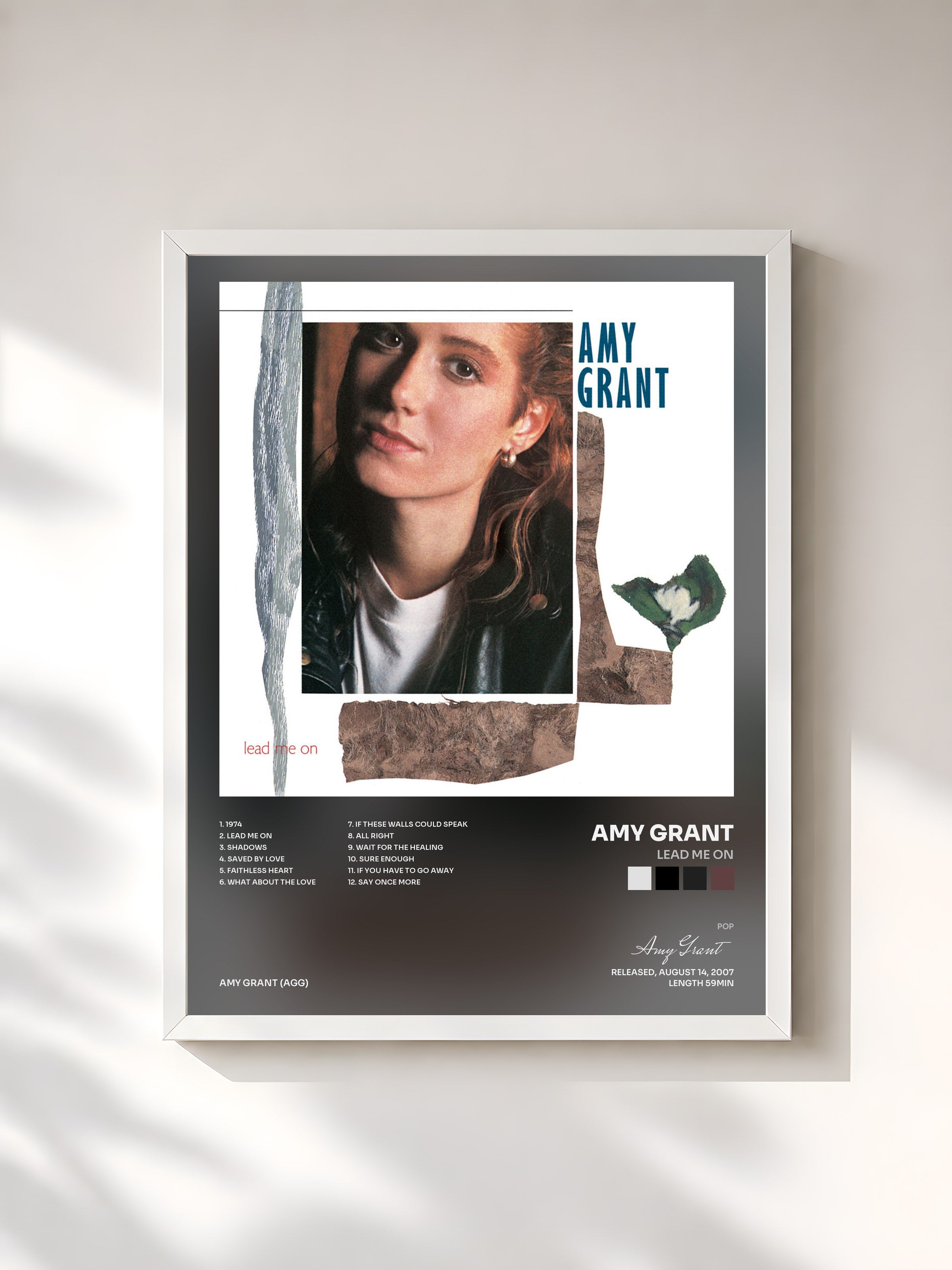 #blanc Tableau de l'album Lead Me On de Amy Grant, cadre blanc, imprimé et encadré en France