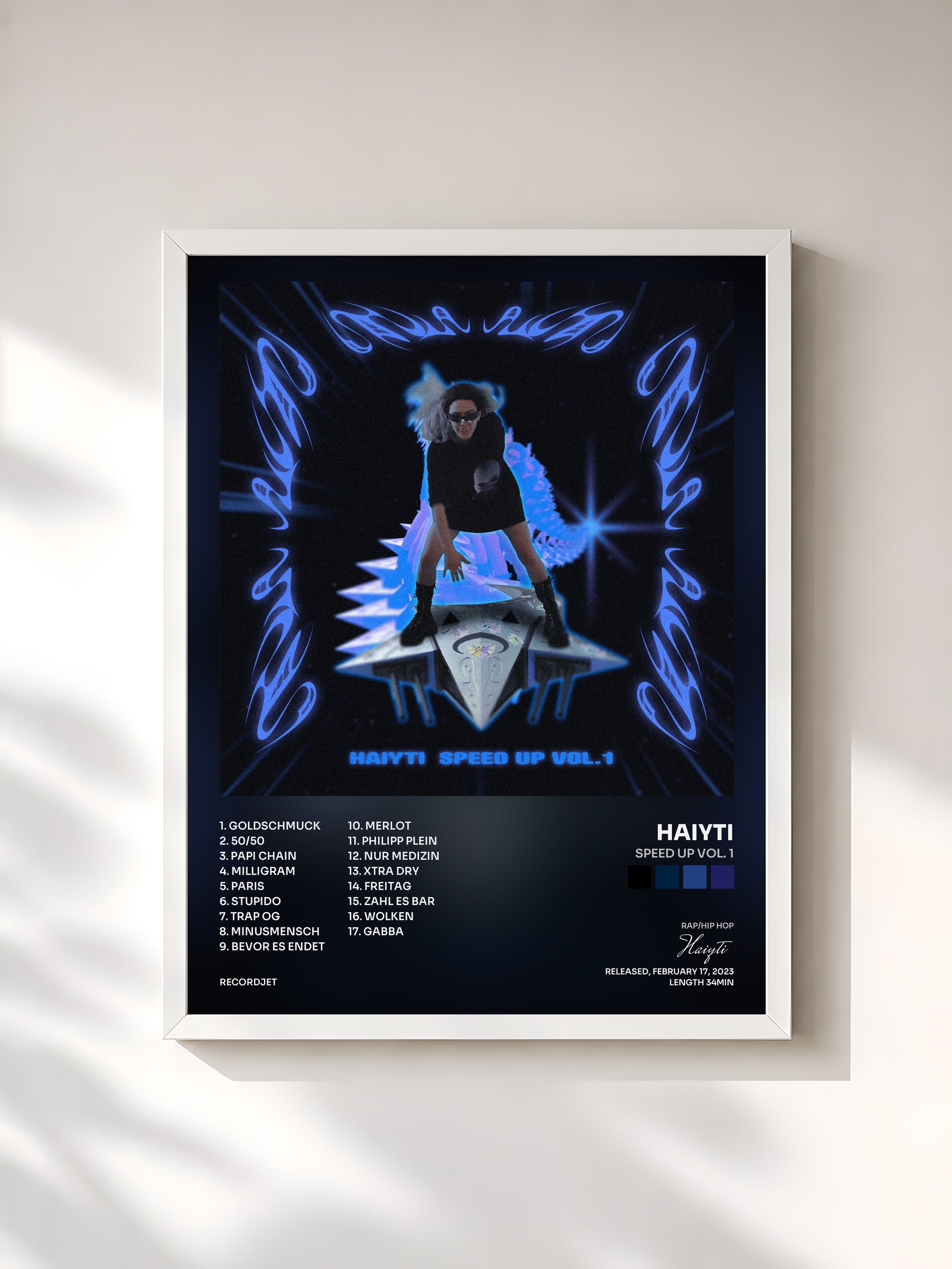 #blanc Tableau de l'album SPEED UP VOL. 1 de Haiyti, cadre blanc, imprimé et encadré en France