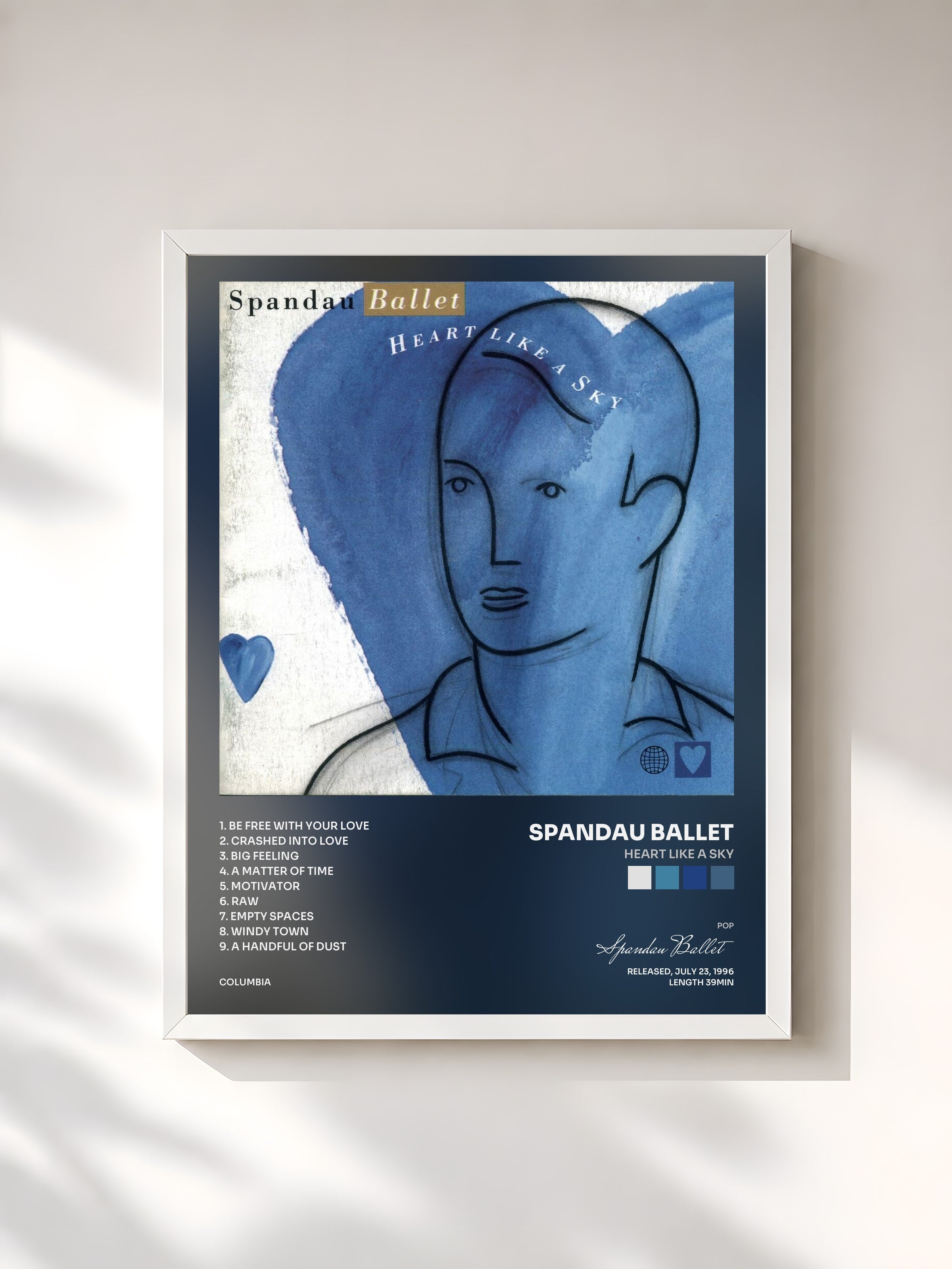 #blanc Tableau de l'album Heart Like A Sky de Spandau Ballet, cadre blanc, imprimé et encadré en France