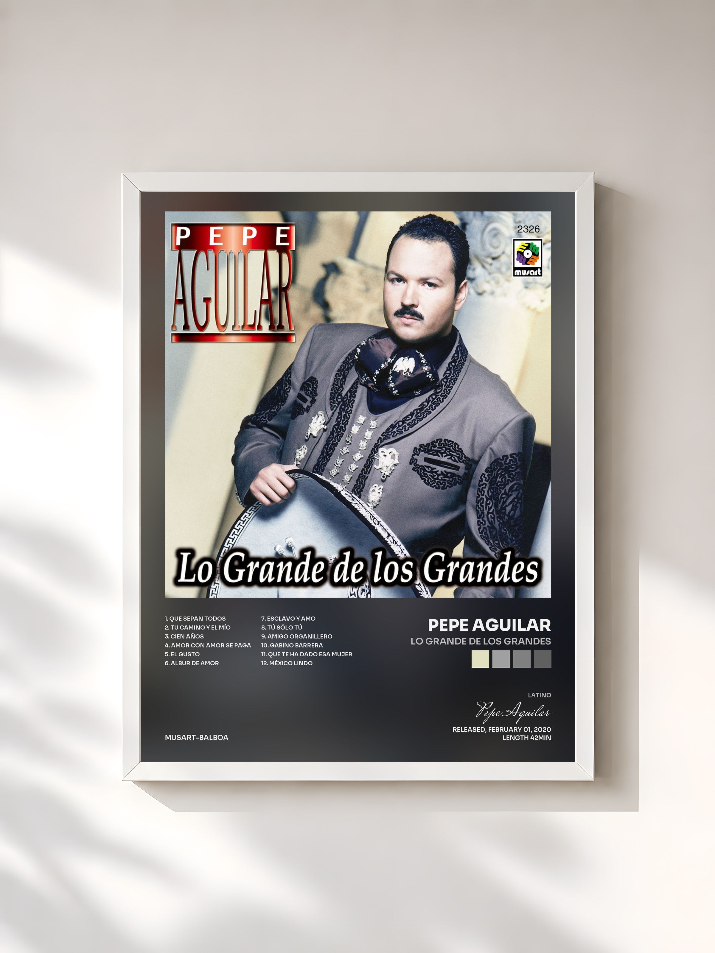 #blanc Tableau de l'album Lo Grande De Los Grandes de Pepe Aguilar, cadre blanc, imprimé et encadré en France