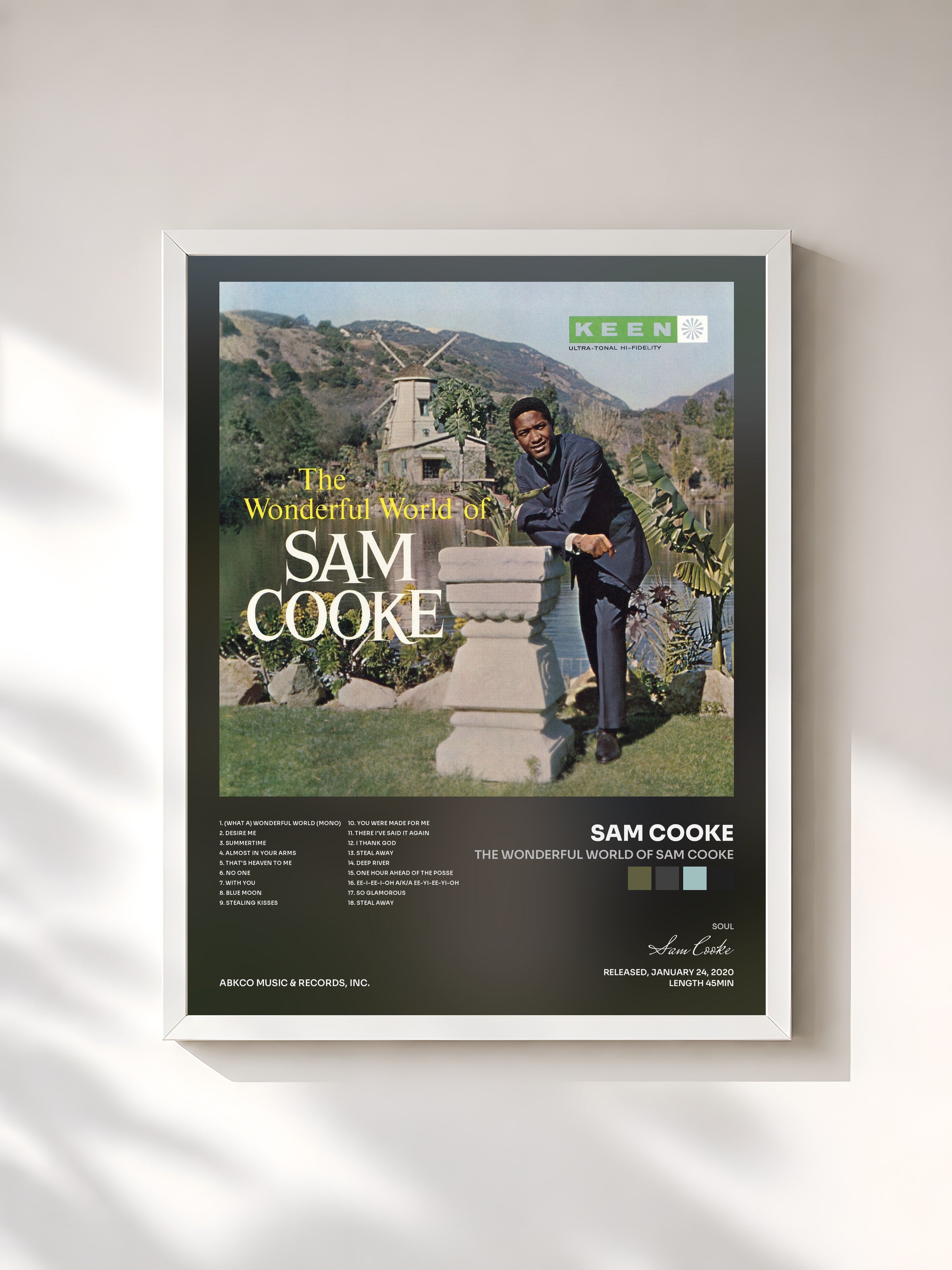 #blanc Tableau de l'album The Wonderful World Of Sam Cooke de Sam Cooke, cadre blanc, imprimé et encadré en France