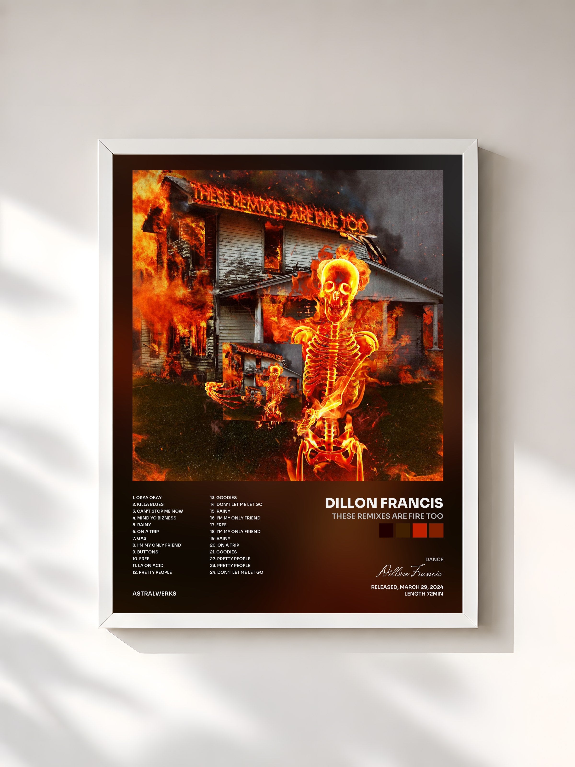 #blanc Tableau de l'album These Remixes Are Fire TOO de Dillon Francis, cadre blanc, imprimé et encadré en France