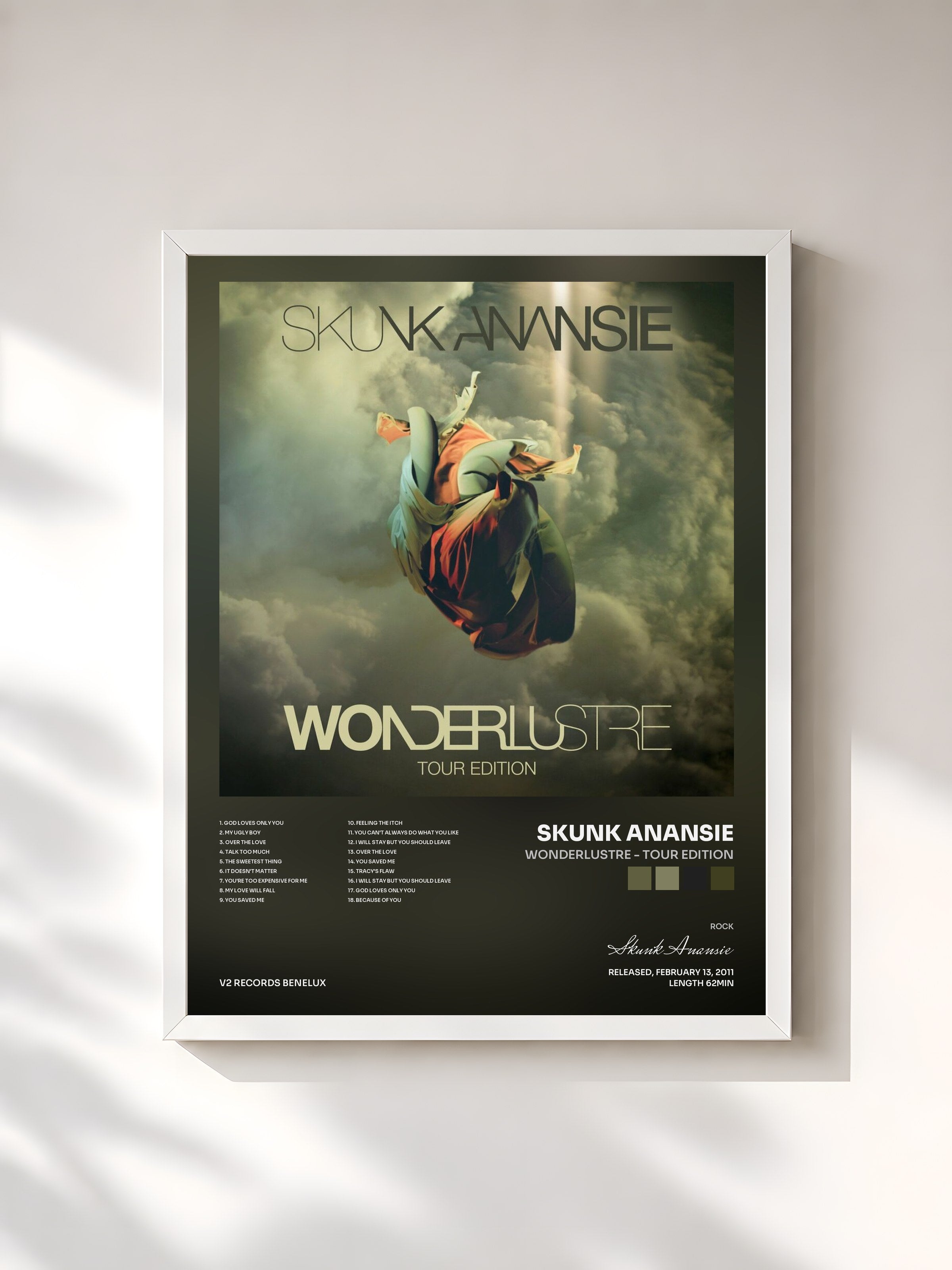 #blanc Tableau de l'album Wonderlustre - Tour Edition de Skunk Anansie, cadre blanc, imprimé et encadré en France