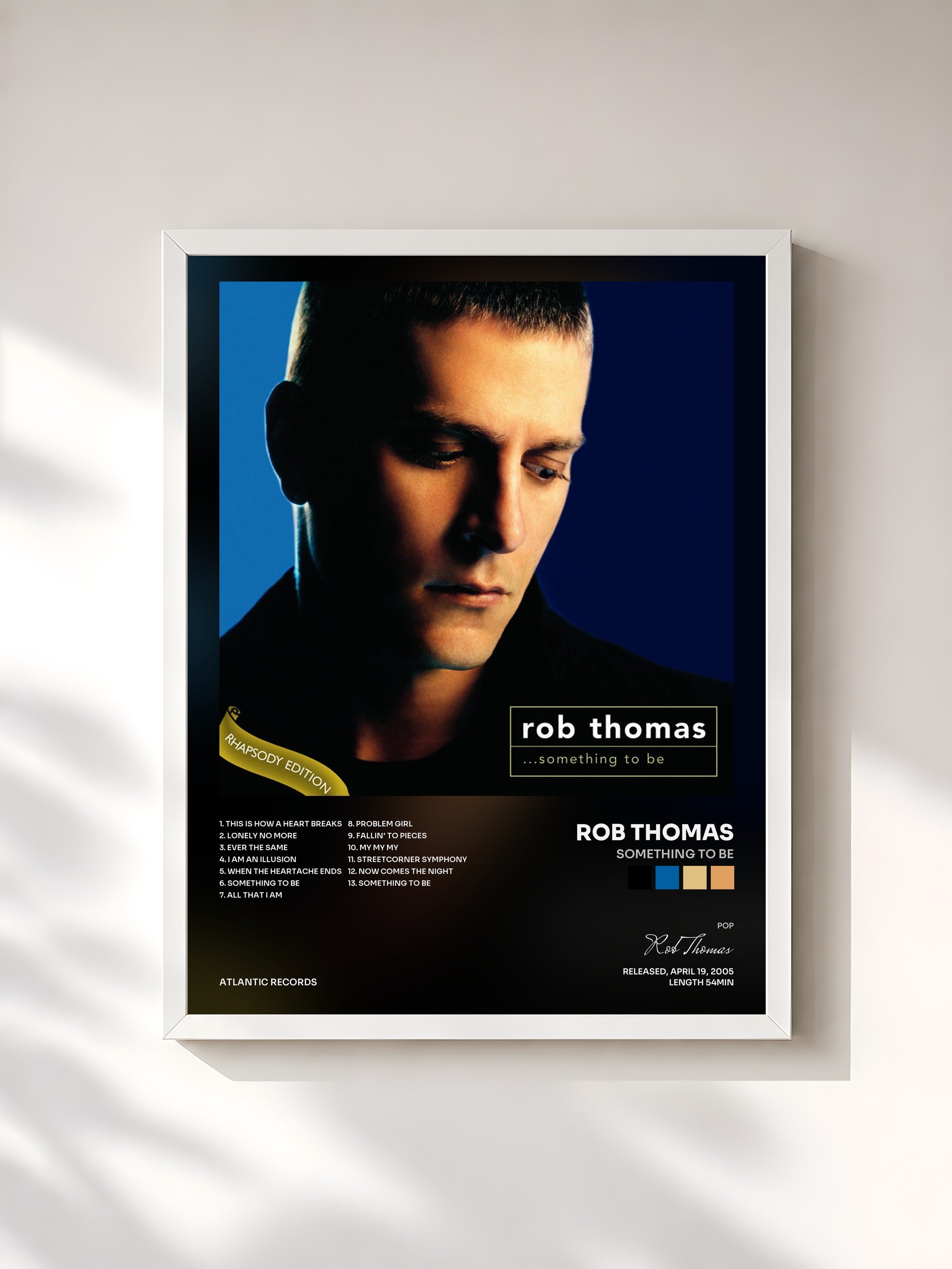#blanc Tableau de l'album Something to Be de Rob Thomas, cadre blanc, imprimé et encadré en France