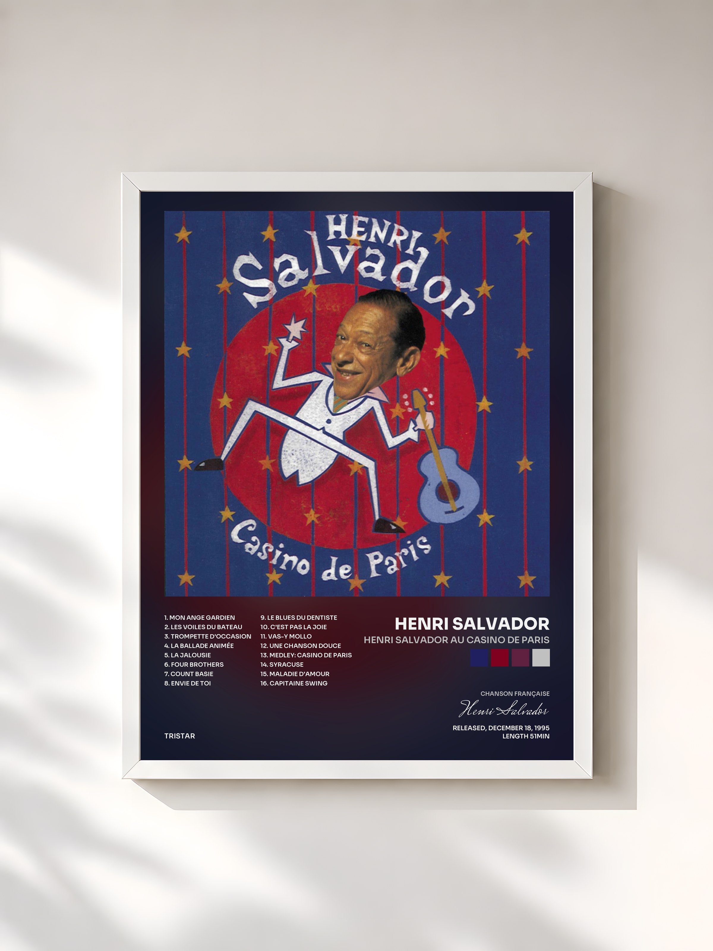 #blanc Tableau de l'album Henri Salvador Au Casino De Paris de Henri Salvador, cadre blanc, imprimé et encadré en France