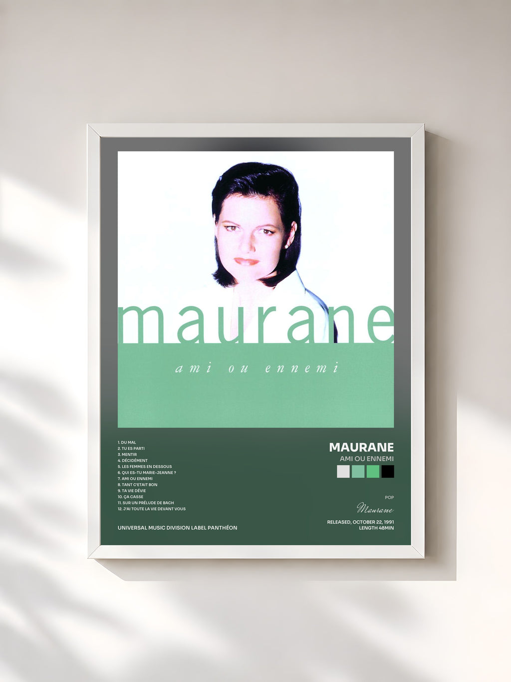 #blanc Tableau de l'album Ami Ou Ennemi de Maurane, cadre blanc, imprimé et encadré en France