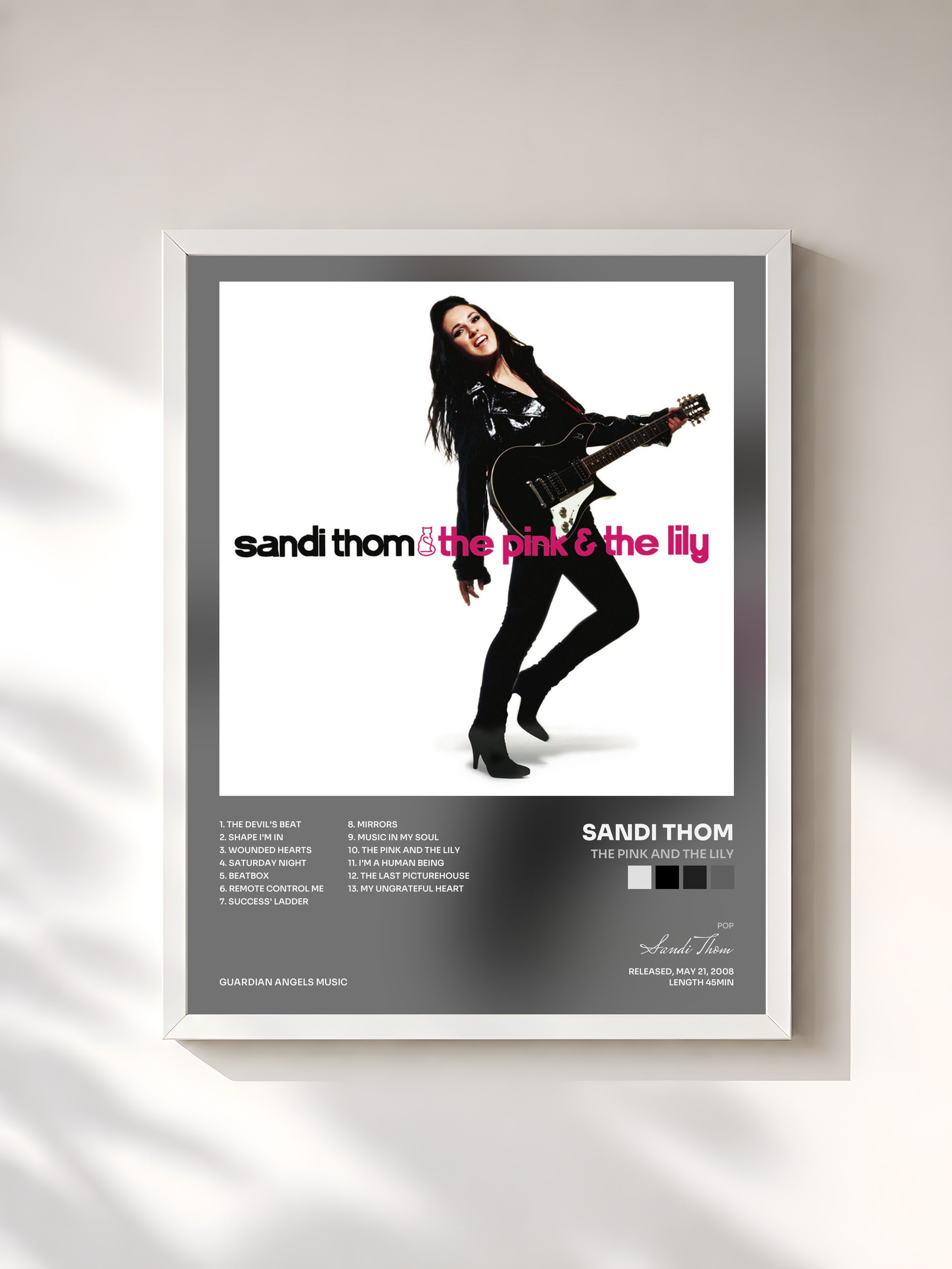 #blanc Tableau de l'album The Pink and the Lily de Sandi Thom, cadre blanc, imprimé et encadré en France