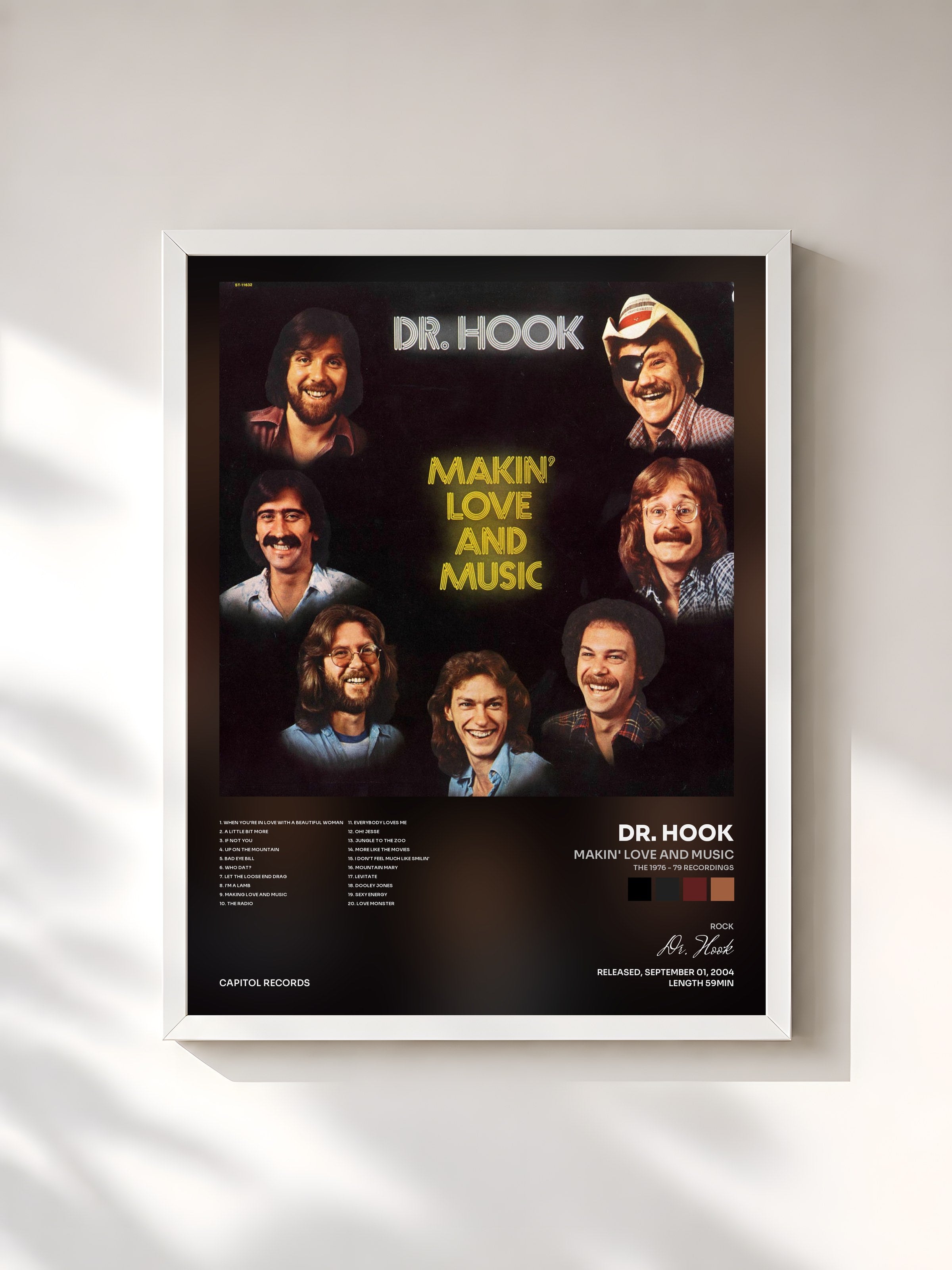 #blanc Tableau de l'album Makin' Love And Music (The 1976 - 79 Recordings) de Dr. Hook, cadre blanc, imprimé et encadré en France