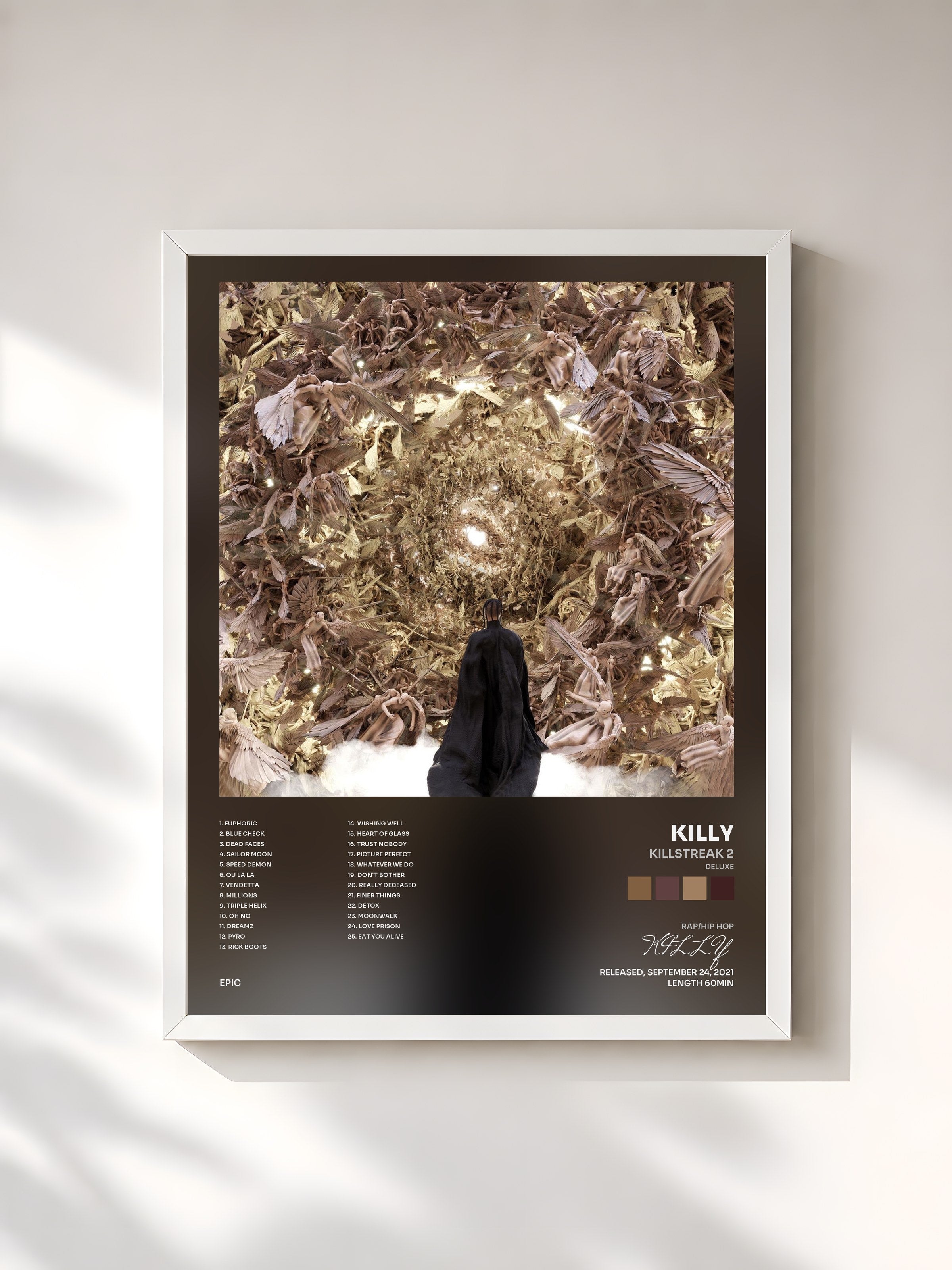 #blanc Tableau de l'album KILLSTREAK 2 (Deluxe) de KILLY, cadre blanc, imprimé et encadré en France