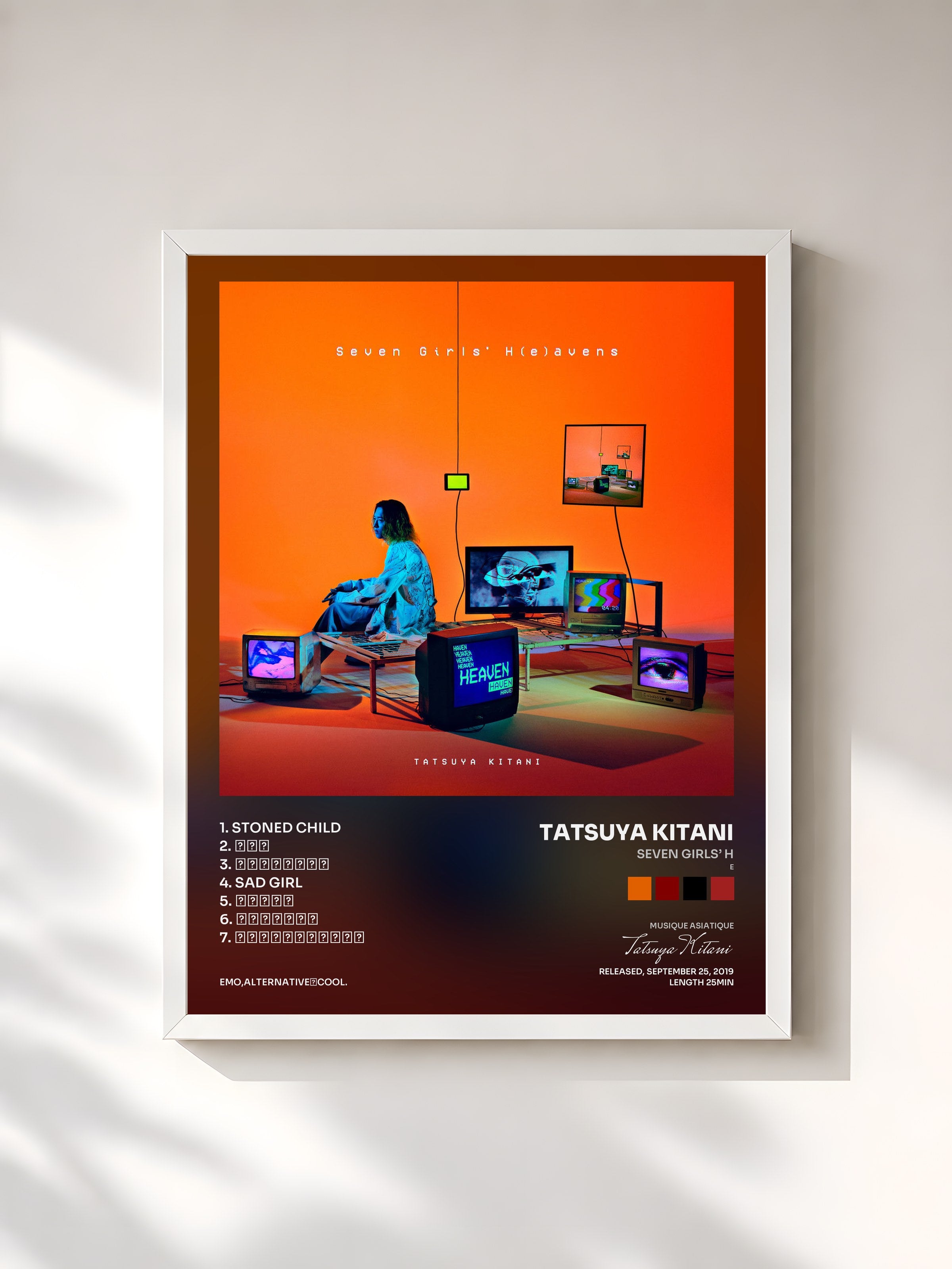 #blanc Tableau de l'album Seven Girls’ H(e)avens de Tatsuya Kitani, cadre blanc, imprimé et encadré en France