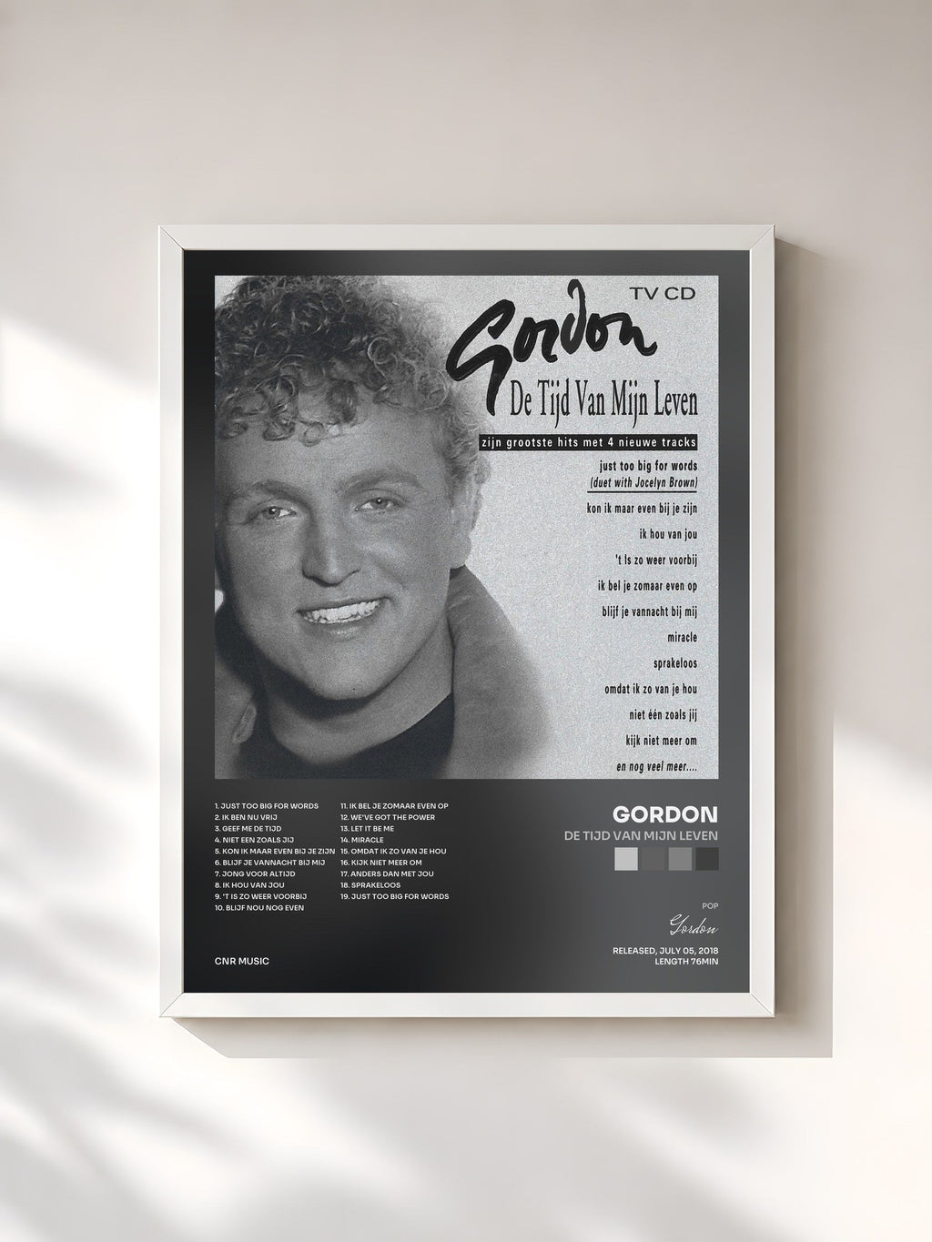 #blanc Tableau de l'album De Tijd Van Mijn Leven de Gordon, cadre blanc, imprimé et encadré en France