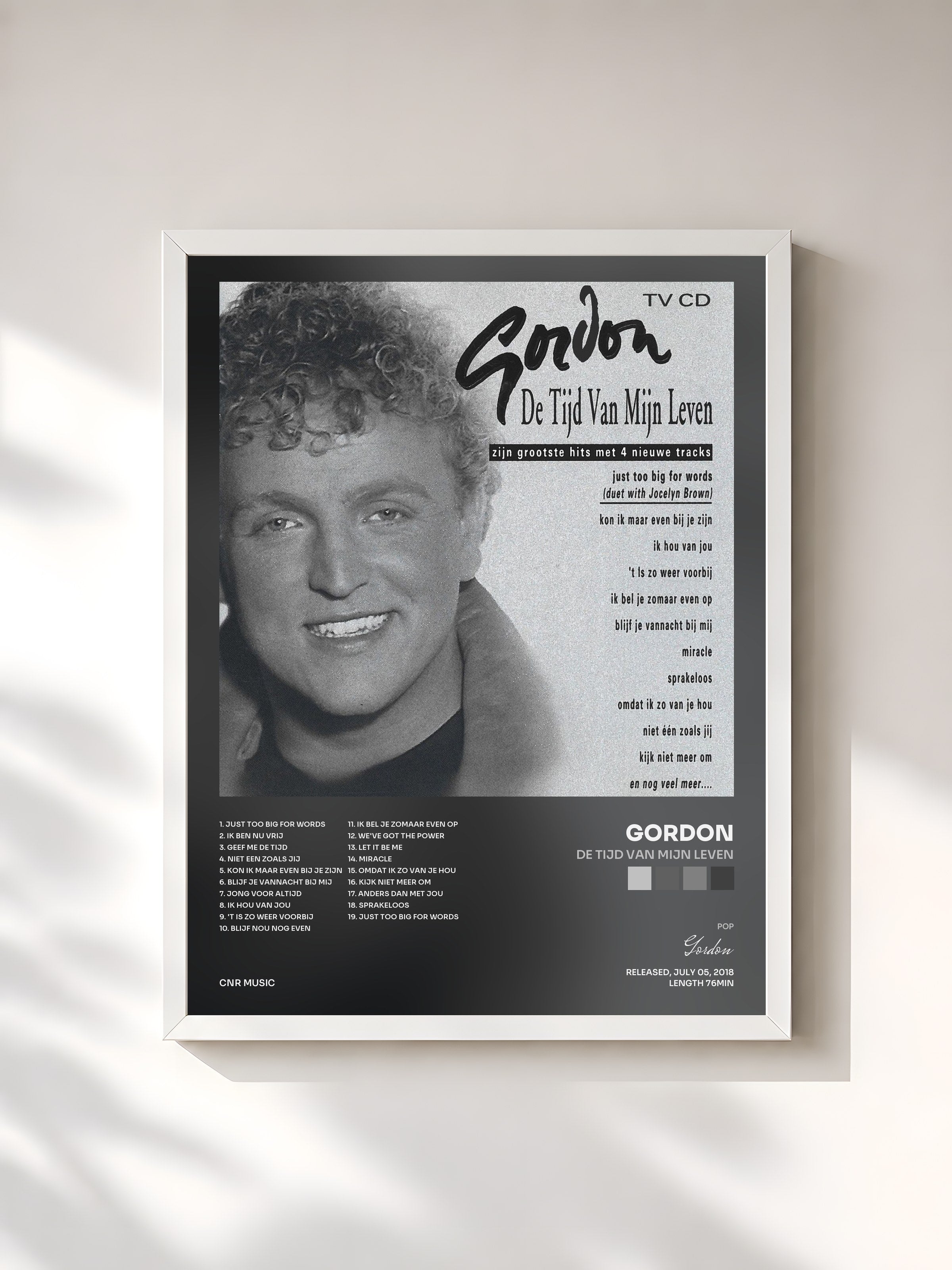 #blanc Tableau de l'album De Tijd Van Mijn Leven de Gordon, cadre blanc, imprimé et encadré en France