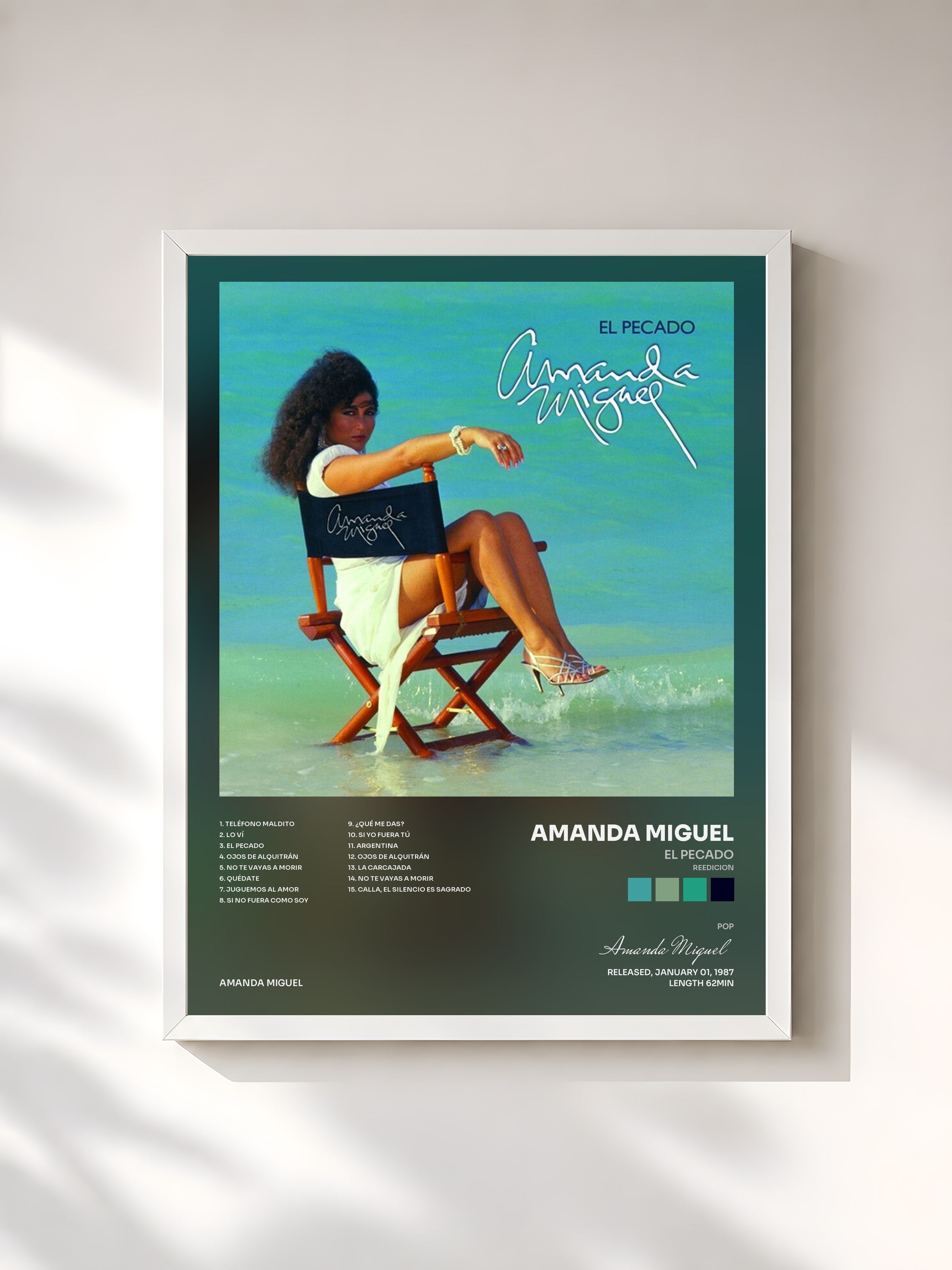 #blanc Tableau de l'album El Pecado (Reedición) de Amanda Miguel, cadre blanc, imprimé et encadré en France