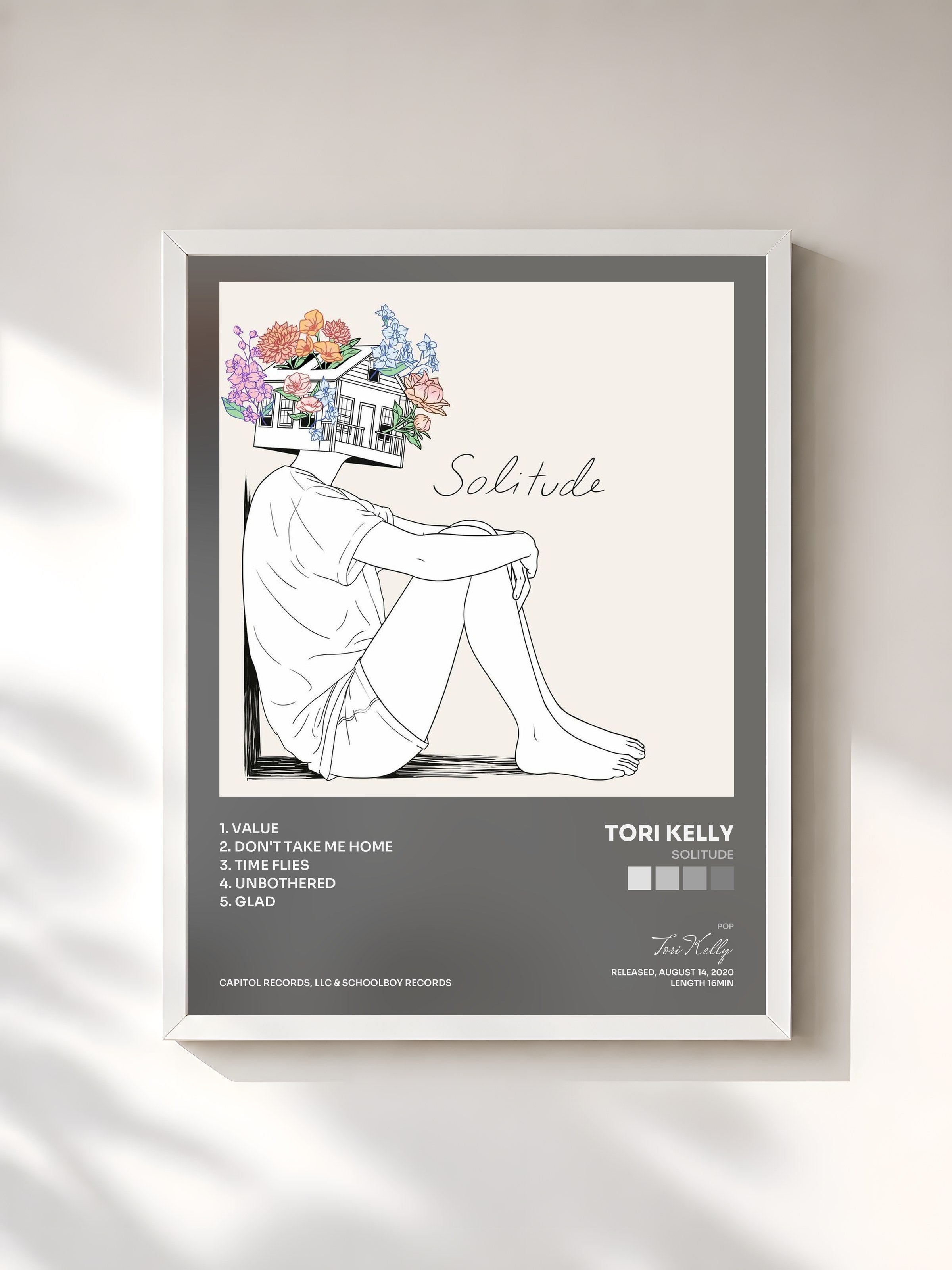 #blanc Tableau de l'album Solitude de Tori Kelly, cadre blanc, imprimé et encadré en France